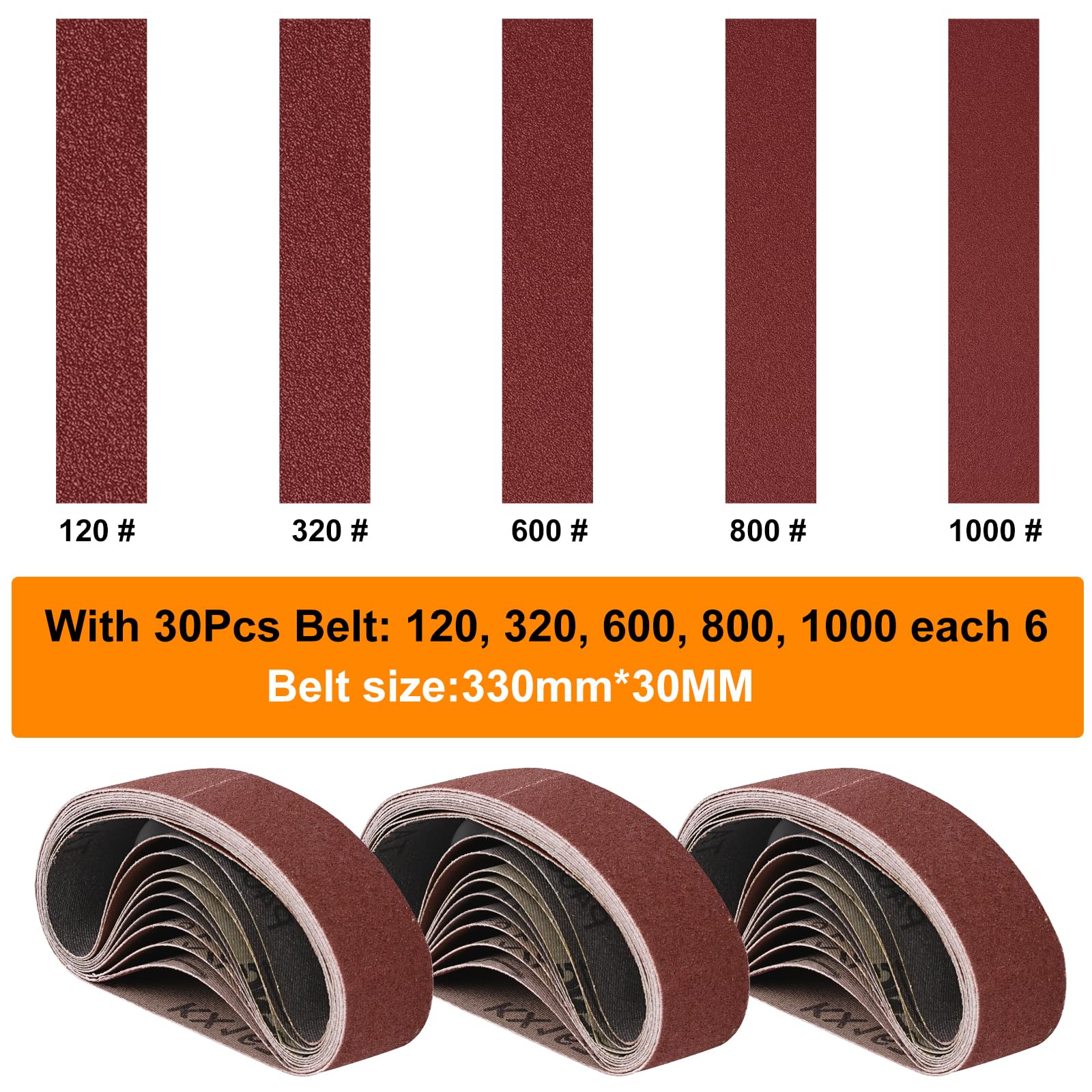 Lijadora de Banda Pulidora Ajustable, Mini Lijadora de Banda Eléctrica, con 30 bandas de lijado de 330 x 30 mm (P120/320/600/800/1000), Pulidora Ajustable de 7 Velocidades para Metal, Madera