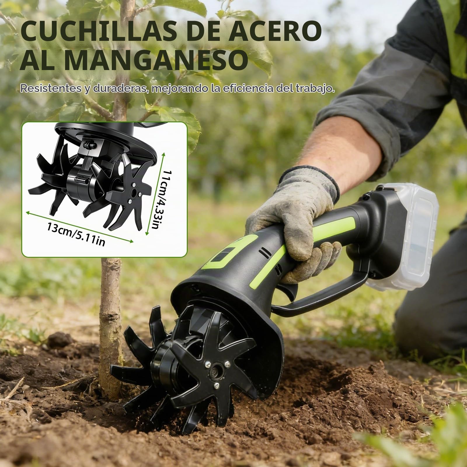 Motoazada Eléctrica Compatible con Makita 21V Batería | para Jardines y Céspedes,10 cm de Profundidad de Trabajo,10 cm de Ancho de Trabajo (Batería no incluida)