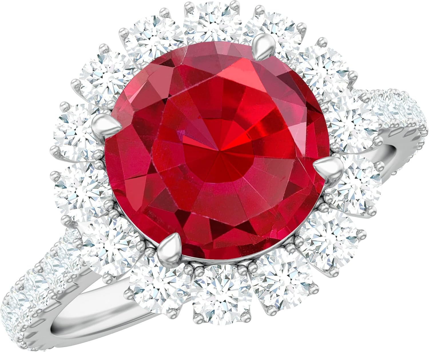 Certified Lab Grown Ruby 8mm Round Engagement Ring, AAAA Quality, Ruby Moissanite Halo Ring (Gift For Women)