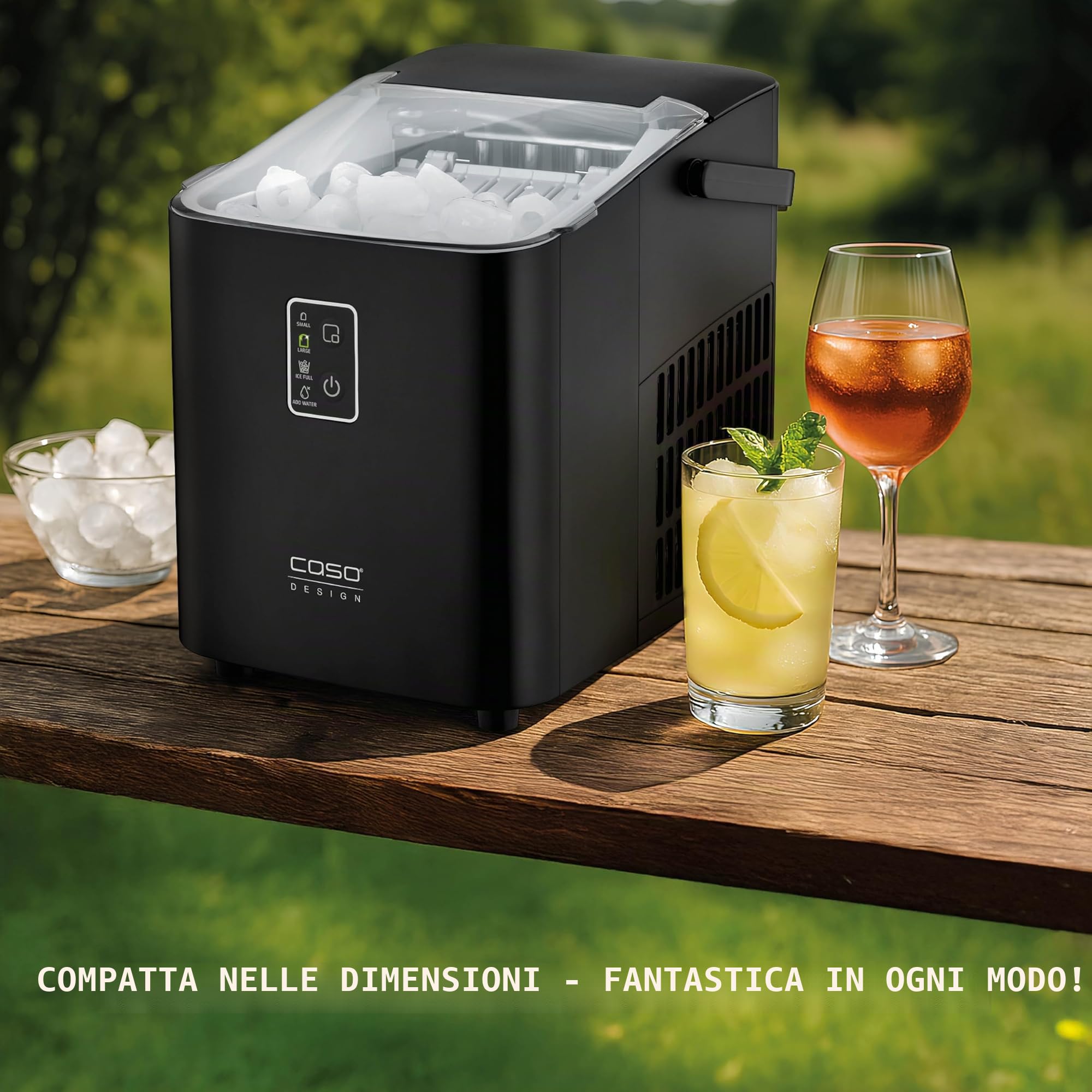 CASO IceChef compact - Macchina del ghiaccio autopulente, macchina per il ghiaccio con serbatoio da 1L, ideale per casa e cucina, produce ghiaccio in 6 minuti, fino a 12 kg in 24 ore, nero