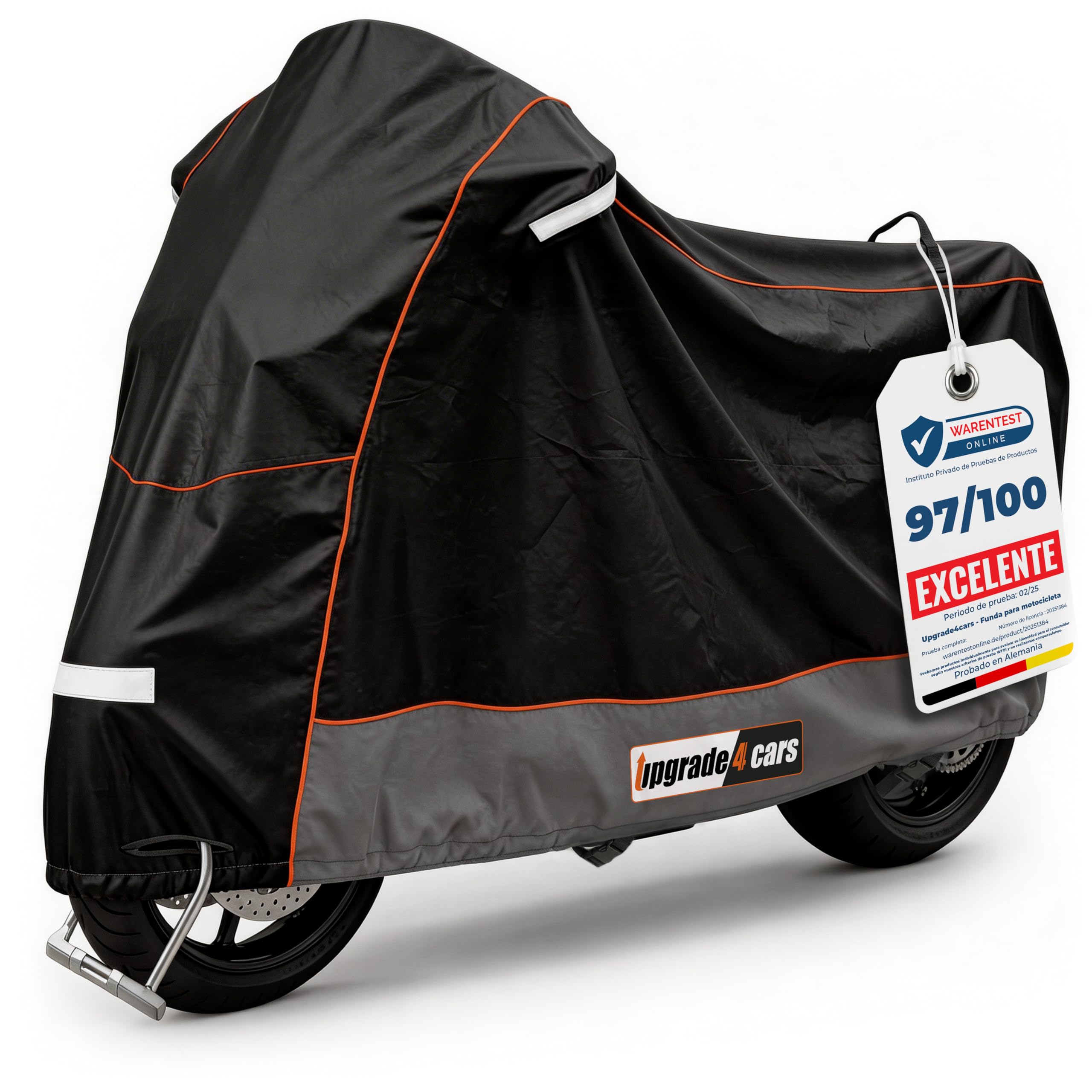 Upgrade4cars Funda para Moto Exterior Impermeable y con Candado | Garaje Universal Moto Resistente al Invierno 210D Poliéster Negro | Cubierta Scooter Tamaño L 245x105x125 cm - 2