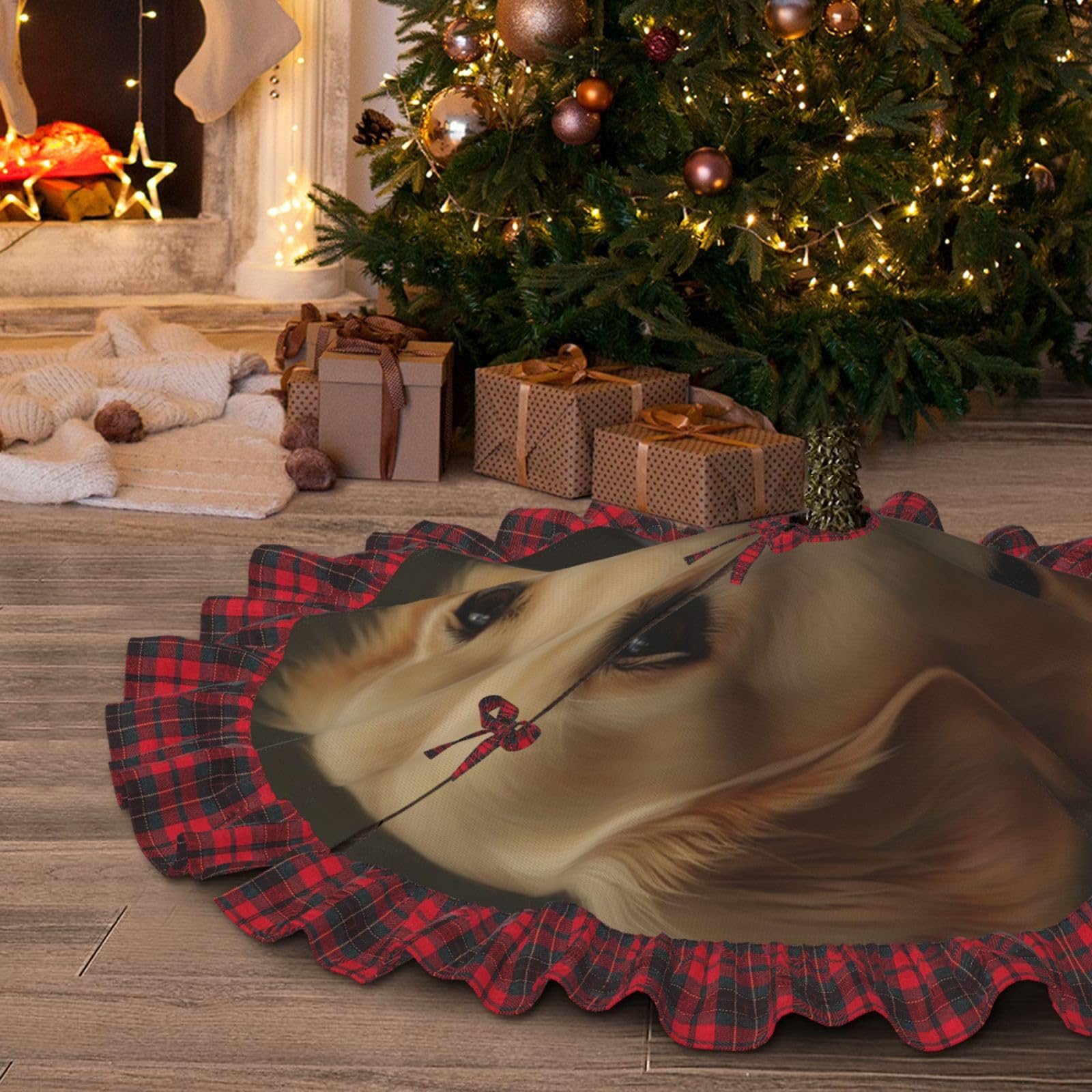 Jupe de sapin de Noël Golden Retriever pour masquer les pieds d'arbre laids