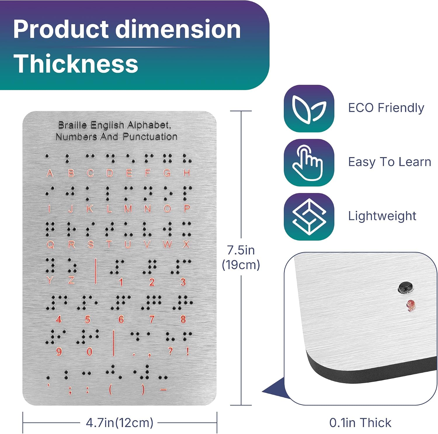 Braille Learning Board, Raised Dots Alphabet, Numbers & Punctuation Aids for Beginners, Braille Education Tools (Teaching Aid for the Blind)