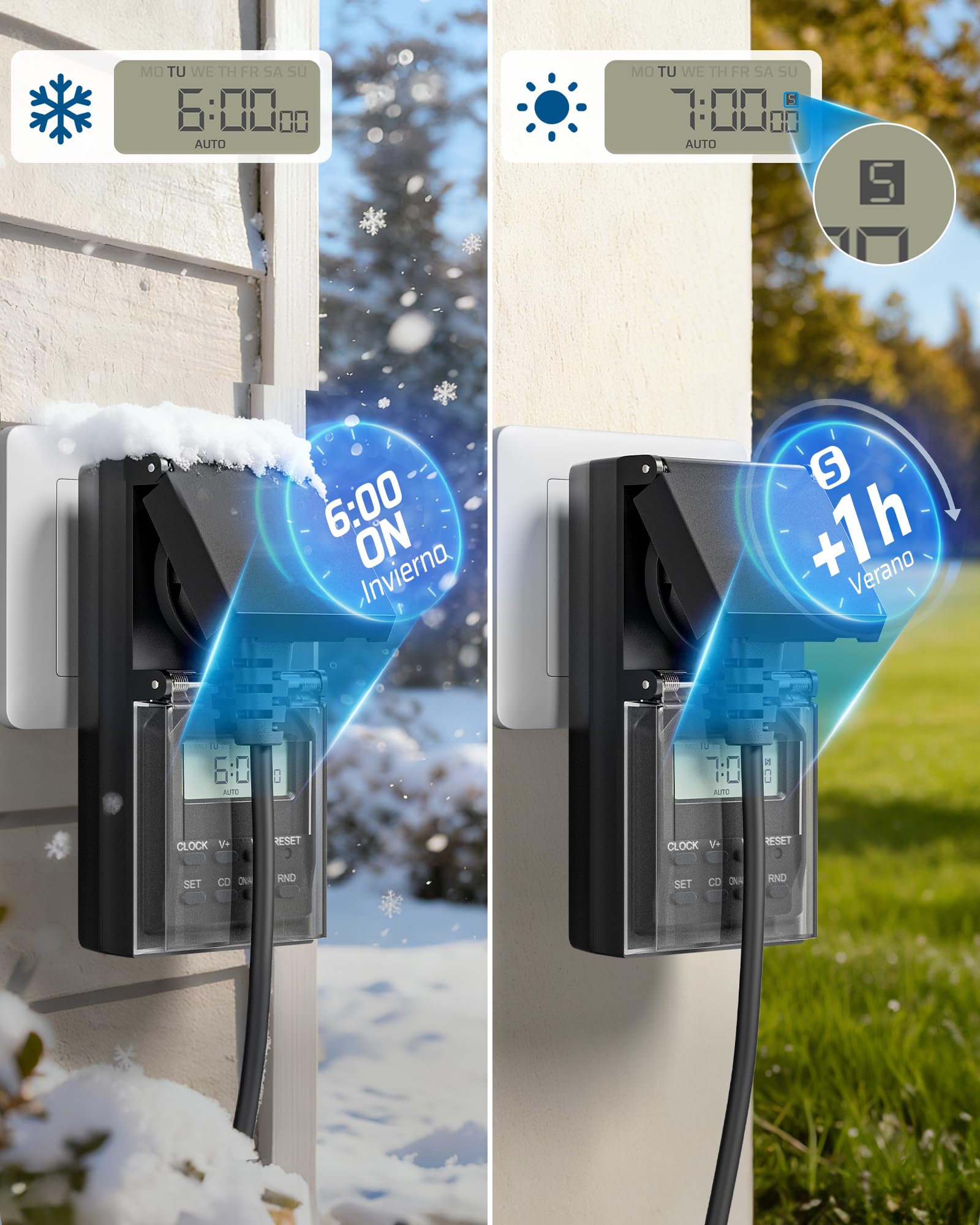 DEWENWILS Prise minuterie extérieure, IP44 minuterie Digitale avec Fonction aléatoire, 20 programmes de Commutation pour Le Jardin, Le système de Filtration de la Piscine