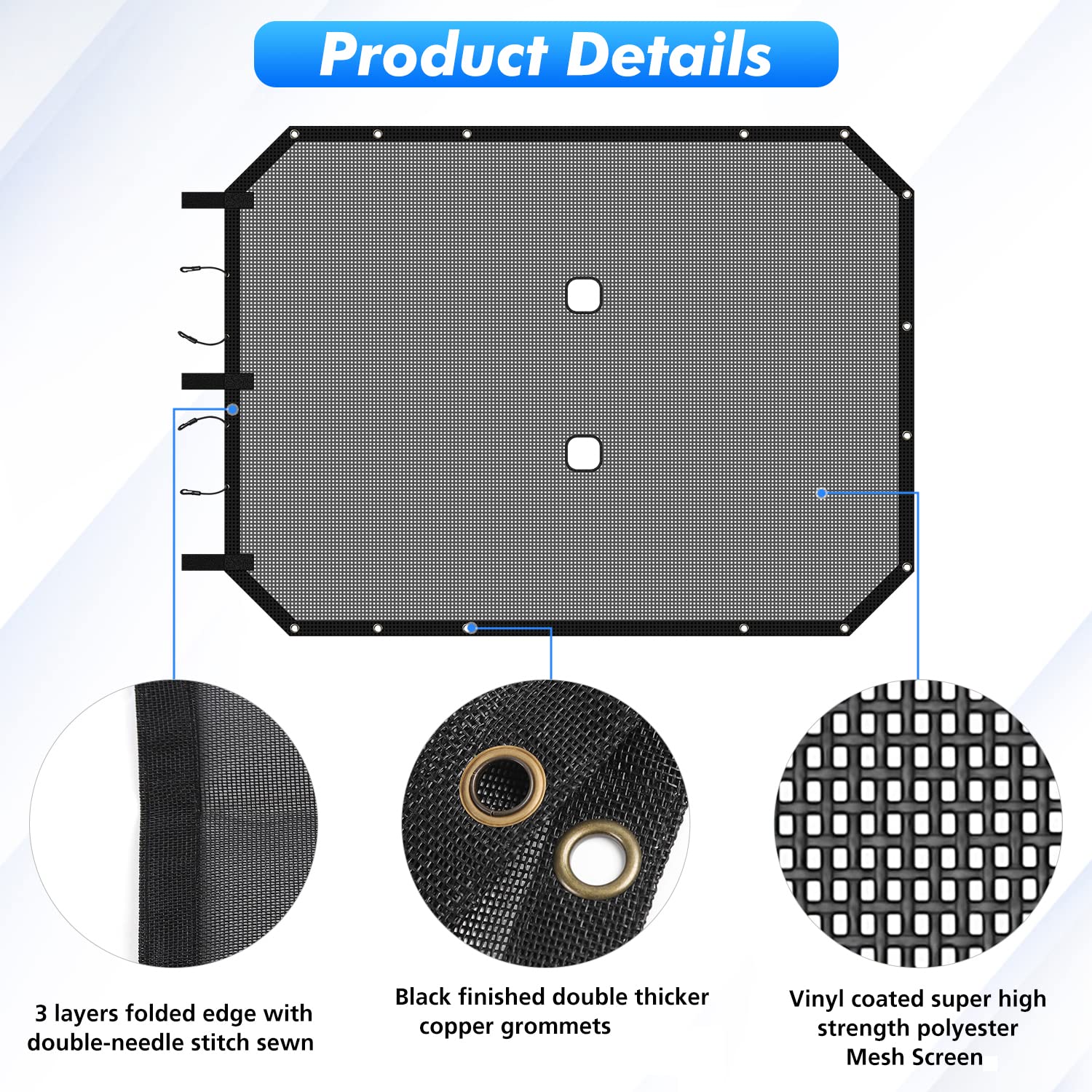 Jimen JKU - Parasole parasole per Jeep Wrangler JK Unlimited 2007-2018, solo 4 porte, colore: Nero