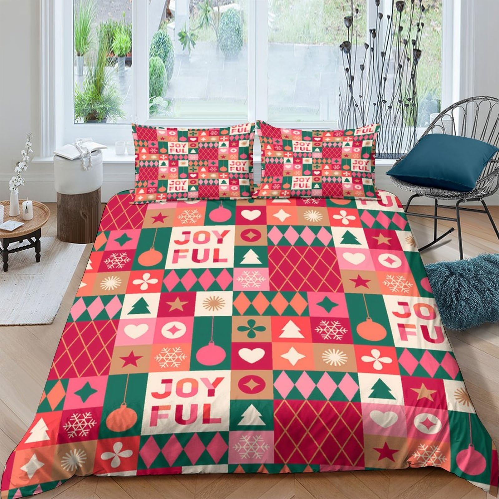 Ctjqhvkz Style-3 3D Printed Christmas Patchwork Fitted Sheet Microfiber Red Green Holiday Ornament Bed Cover For Bedroom Guest Room Single（135X200cm）