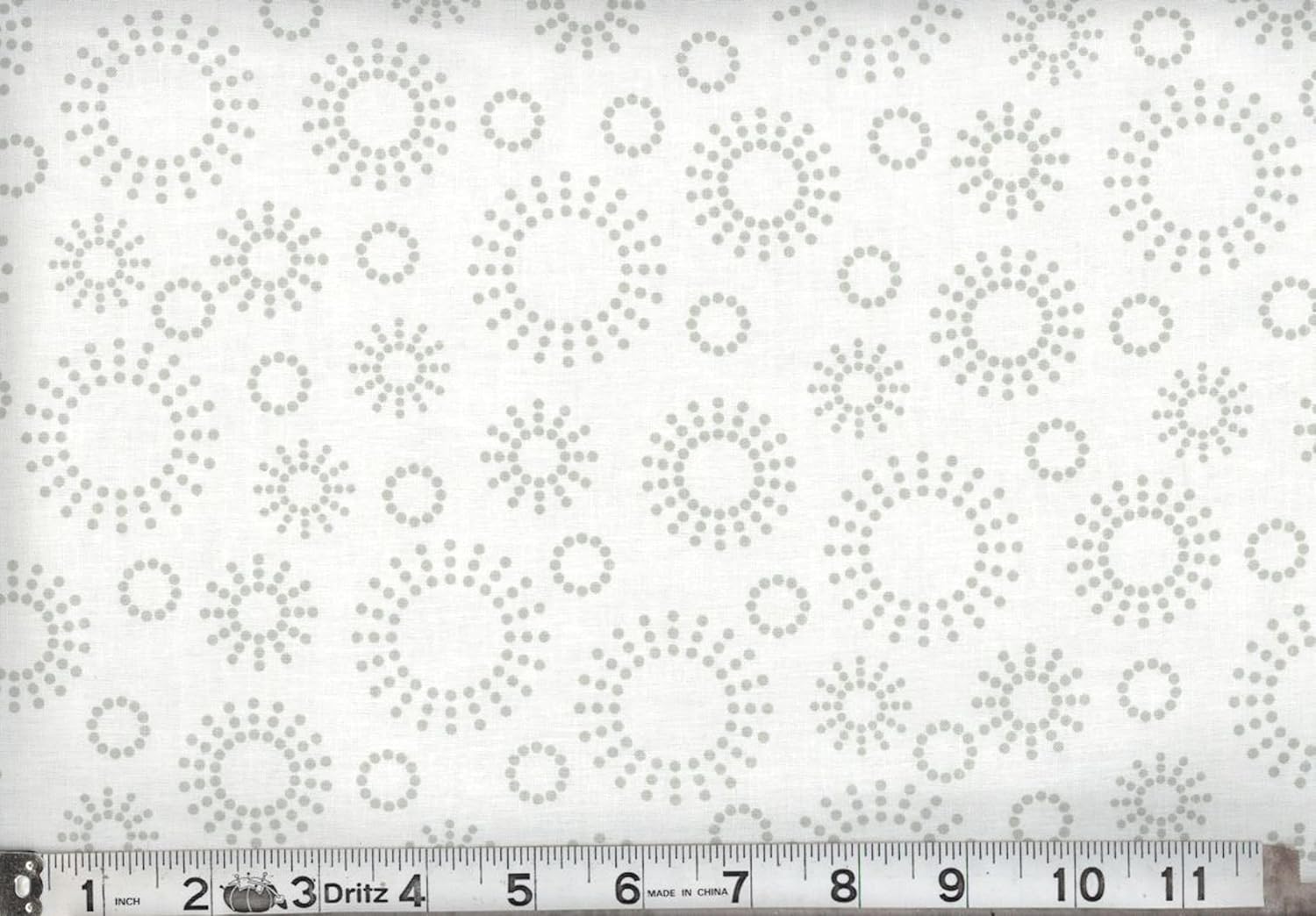 108" Extra Wide Quilt Backing Fabric by The Yard Cotton White on Gray Lucky Medallion
