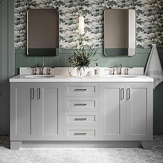 DKB Emilia 72-Inch Grey Double Bathroom Vanity with Sink, 1.5