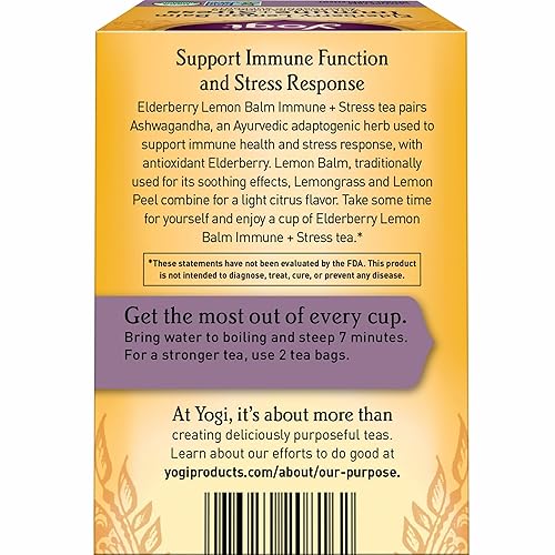 Miniatura 3 de Yogi Tea Elderberry Lemon Balm Immune & Stress Tea - 16 bolsas de té por paquete (6 paquetes) - Té orgánico de apoyo inmunológico - Incluye raíz de