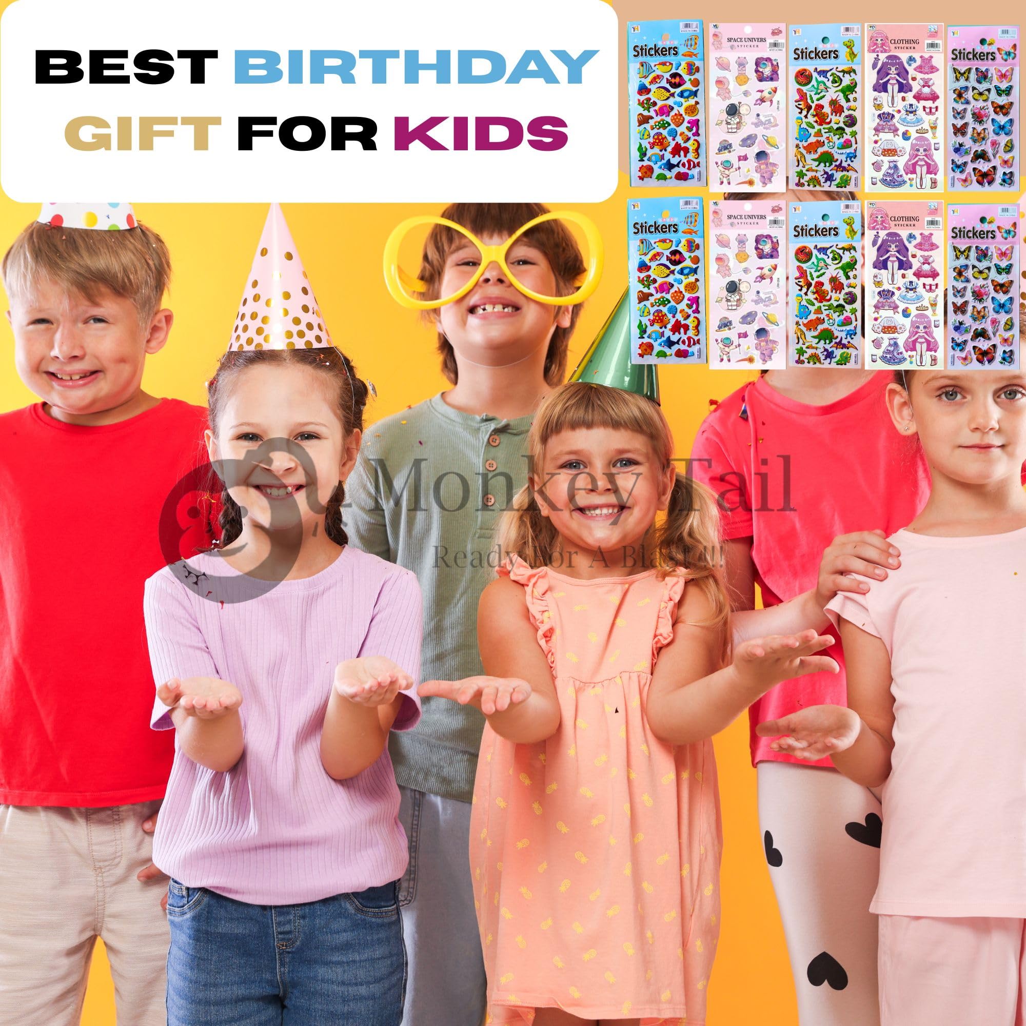 MONKEYTAIL Assorted Stickers (Set of 10 Sheets) 3D Puffy for Children as Reward | Craft Scrapbooking| Birthday Return Gift for Kids of All Age Group 4