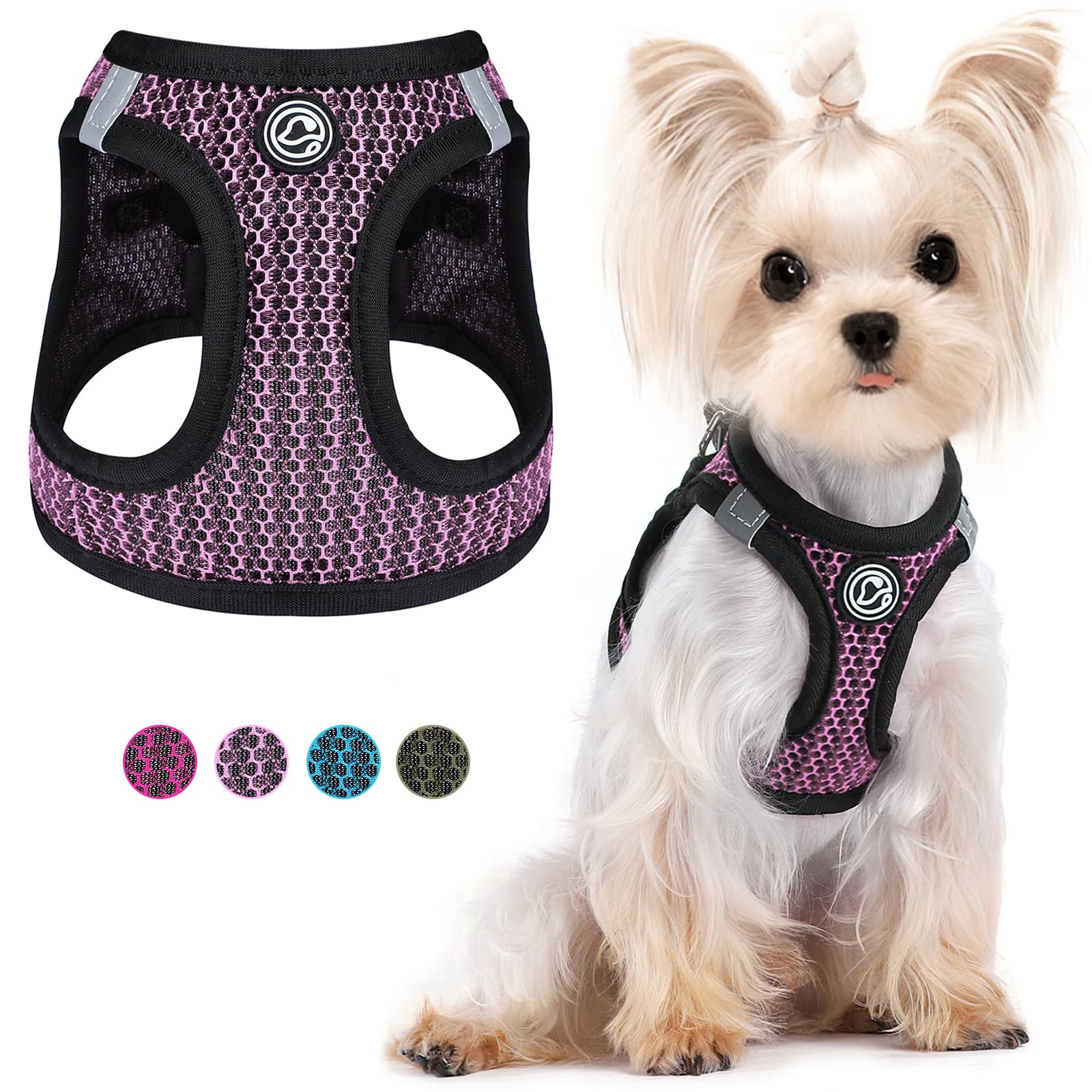 XS Dog Harness for Small Dogs No Pull Dog Harness Soft Air Mesh Puppy Harness Step in Small Dog Harness Cat Harness All Weather Outdoor Dog Vest Harness for Pet Cats Dogs (Pink, X-Small)