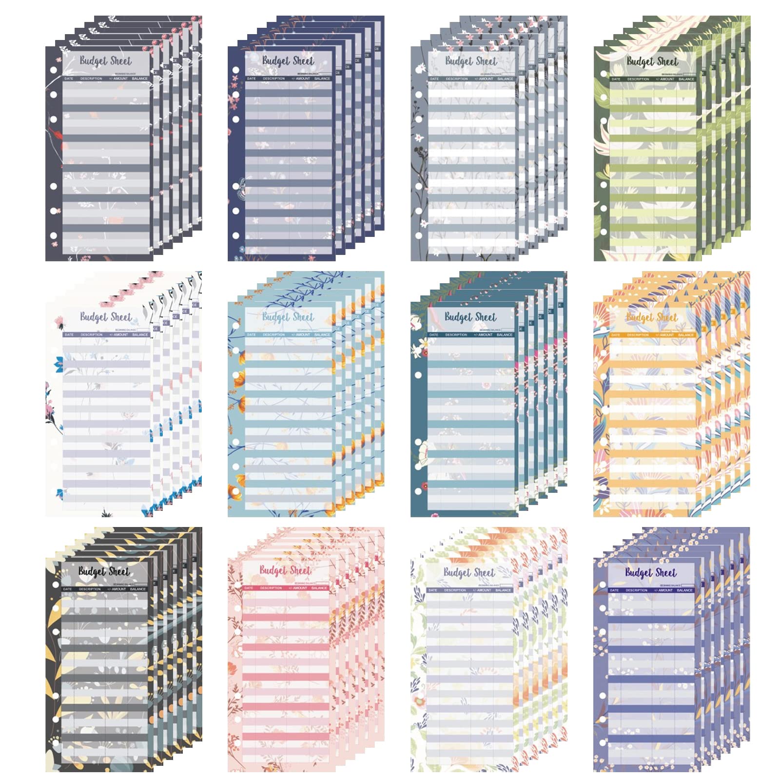 Arkusze budżetowe A6, 72 arkusze do budżetu, organizer na pieniądze, 6 otworów, planer budżetowy, akcesoria, papier uzupełniający do segregatora, notebooka, 6 otworów