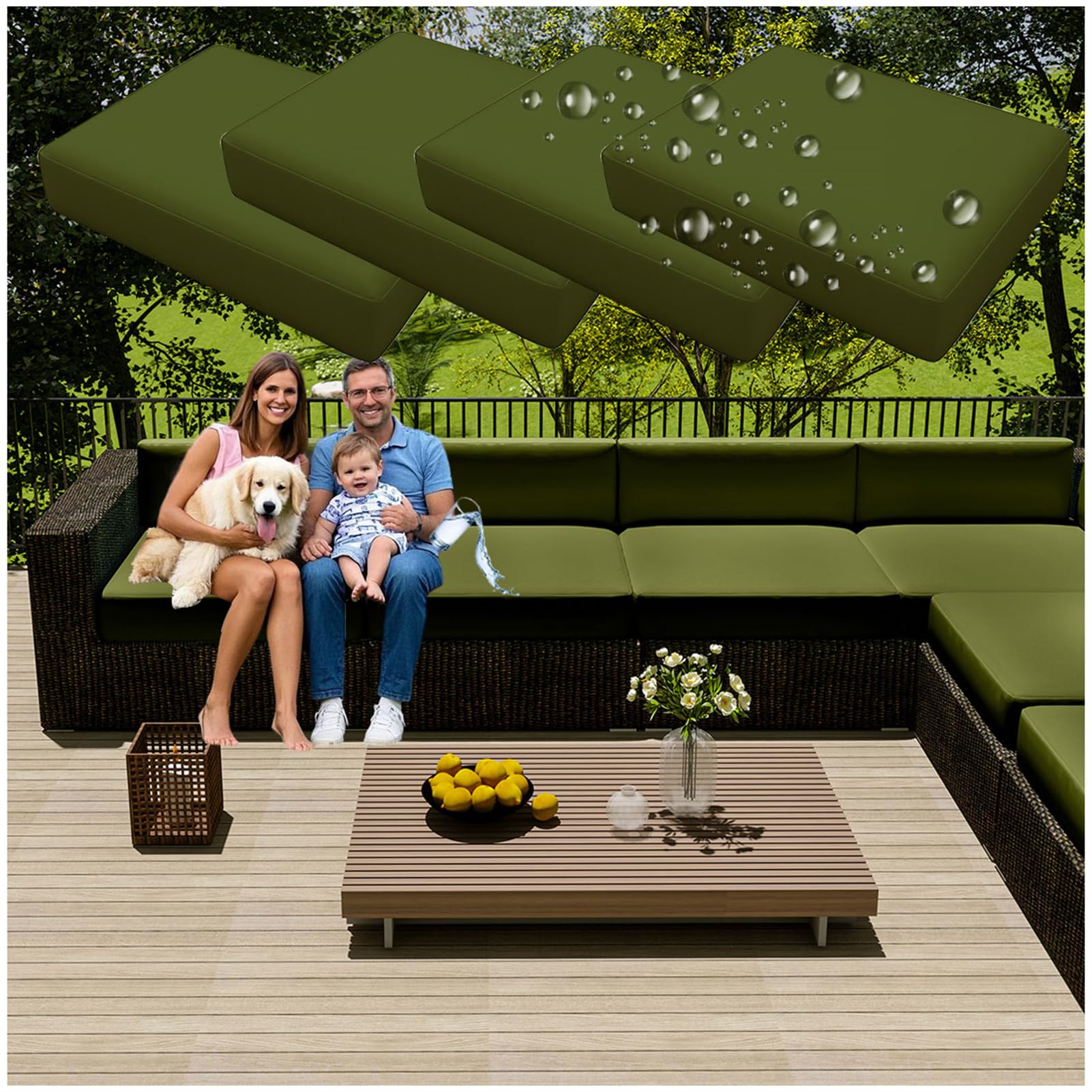 ZGDDPZA 4PCS Patio Cushion Seat Covers – Waterproof, Heavy-Duty Oxford Fabric, Sofa Slipcovers with Zipper, Washable & Non-Slip Replacement for Outdoor Furniture (Matcha Green,23.6 * 23.6in)