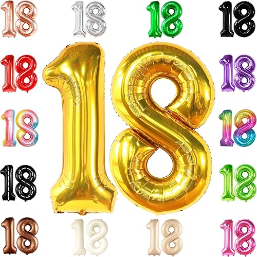 KatchOn, Globos dorados enormes del número 18, 40 pulgadas, globo de aluminio 18 para decoraciones de feliz cumpleaños, globo del número 18 para