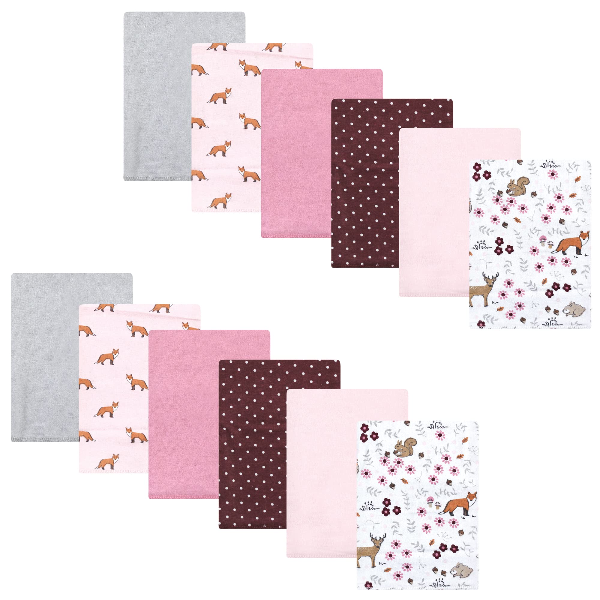 Hudson Baby Unisex Baby Cotton Flannel Burp Cloths Bundle, Woodland Floral, One Size