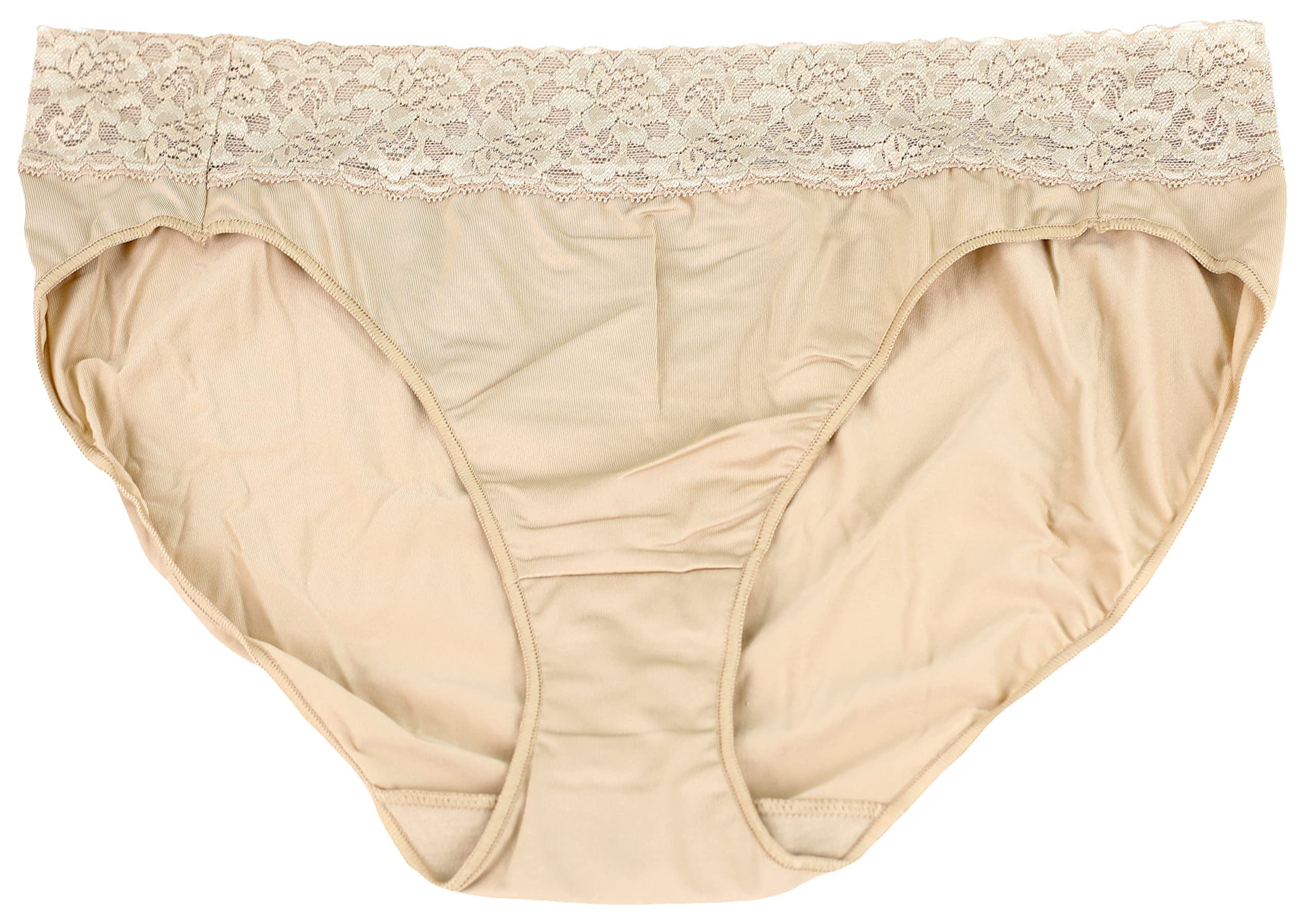 Hanes Women's 3-Pack Microfiber Invisible Lace Bikinis Size 9 (Nudes)