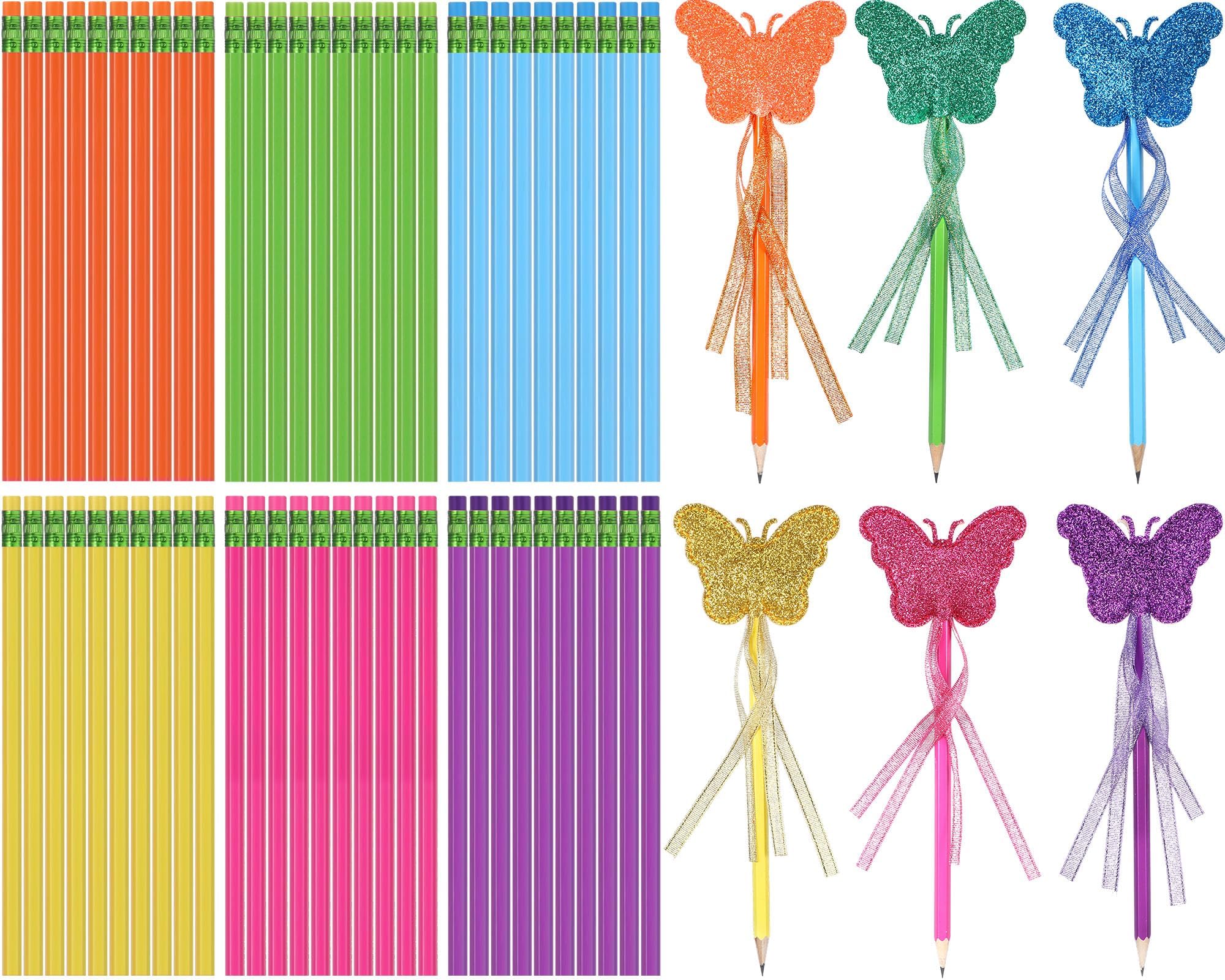 60 Pcs HB Unsharpened Pencils with Eraser Rainbow Color Pen Wooden Hexagonal Pencils for Adults Graphite Pen for Exams Office Birthday Gift Party Favor(Butterfly)