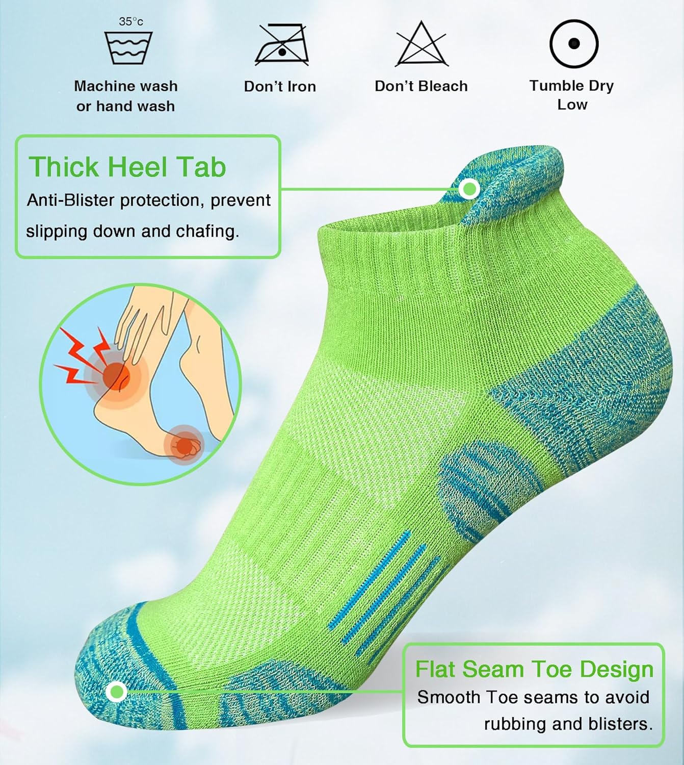 Womens Athletic Running Cotton Socks, Thick Cushioned Anti-blister Wicking Ankle Socks 5 Pairs - Image 3