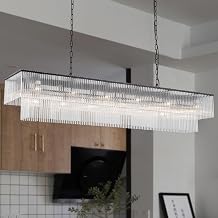 L49.6 Modern Rectangle Glass Chandelier Black Linear Pendant Light