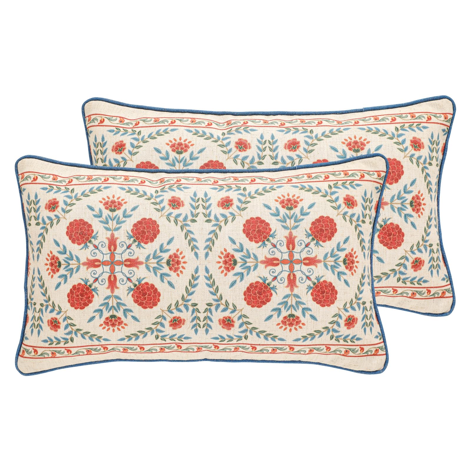 patdrea Designer Throw Pillow Covers Set of 2,Lumbar Brilliant Vintage Red Tropical Linen with Floral Pattern Pillow Cover,Decorative Rectangle