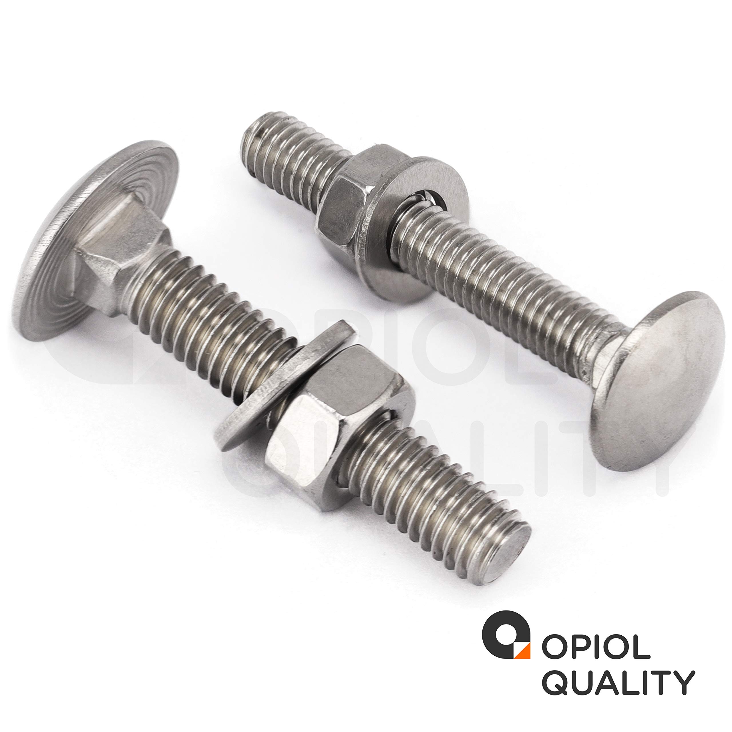 Schlossschrauben M10x100 mit Muttern und Unterlegscheiben M10 (25 Stück) aus Edelstahl A2 V2A Set DIN 603 / DIN 934 / DIN 125 Flachrundkopfschrauben Muttern Edelstahlschraubenset