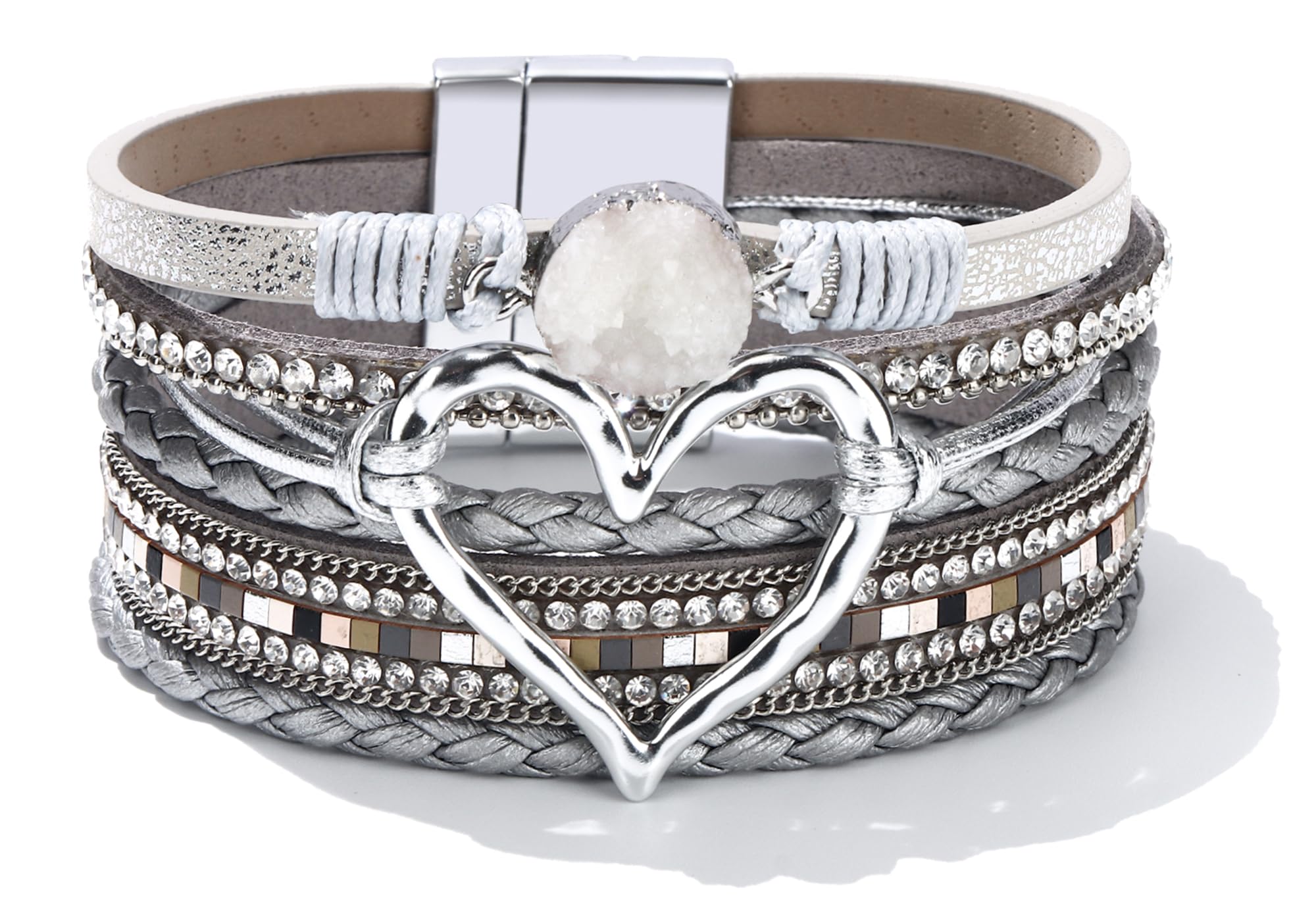 Long tiantianBracelets for Women Trendy Stackable Leather Wrap Heart Bracelet Boho Jewelry s for Women