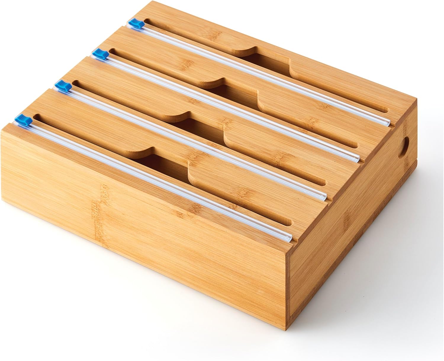 Copco Set of Resealable Storage Bag Organizers for Gallon, Quart, Sandwich and Snack Size featuring Wide Opening for Easy Bag Dispensing, Set Can be Broken Apart for Space Saving, Bamboo In Drawer