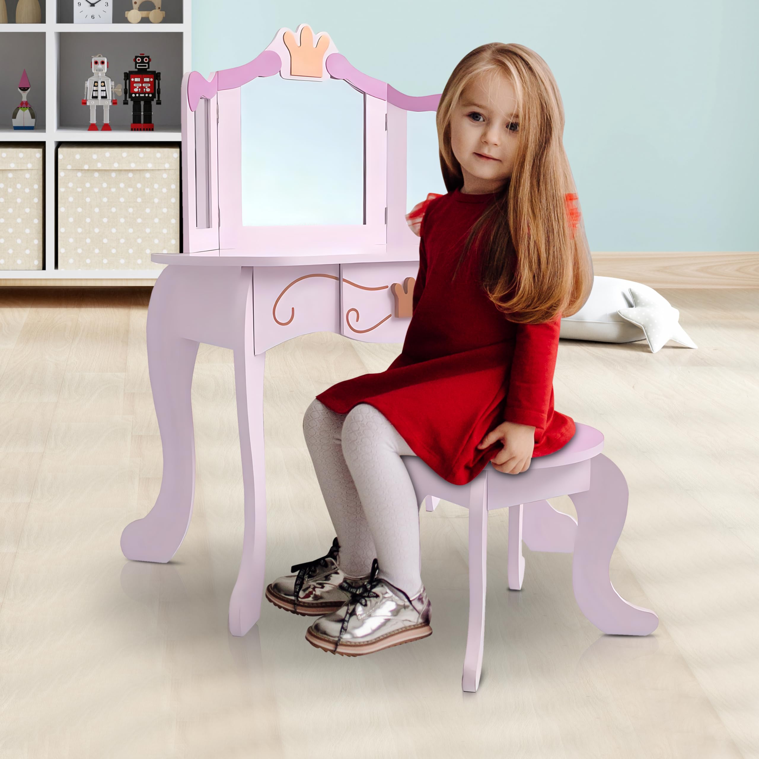 habeig Kinderschminktisch Schminktisch Kosmetiktisch Kindertisch Prinzessin Mädchen für Kinder Frisiertisch rosa #333