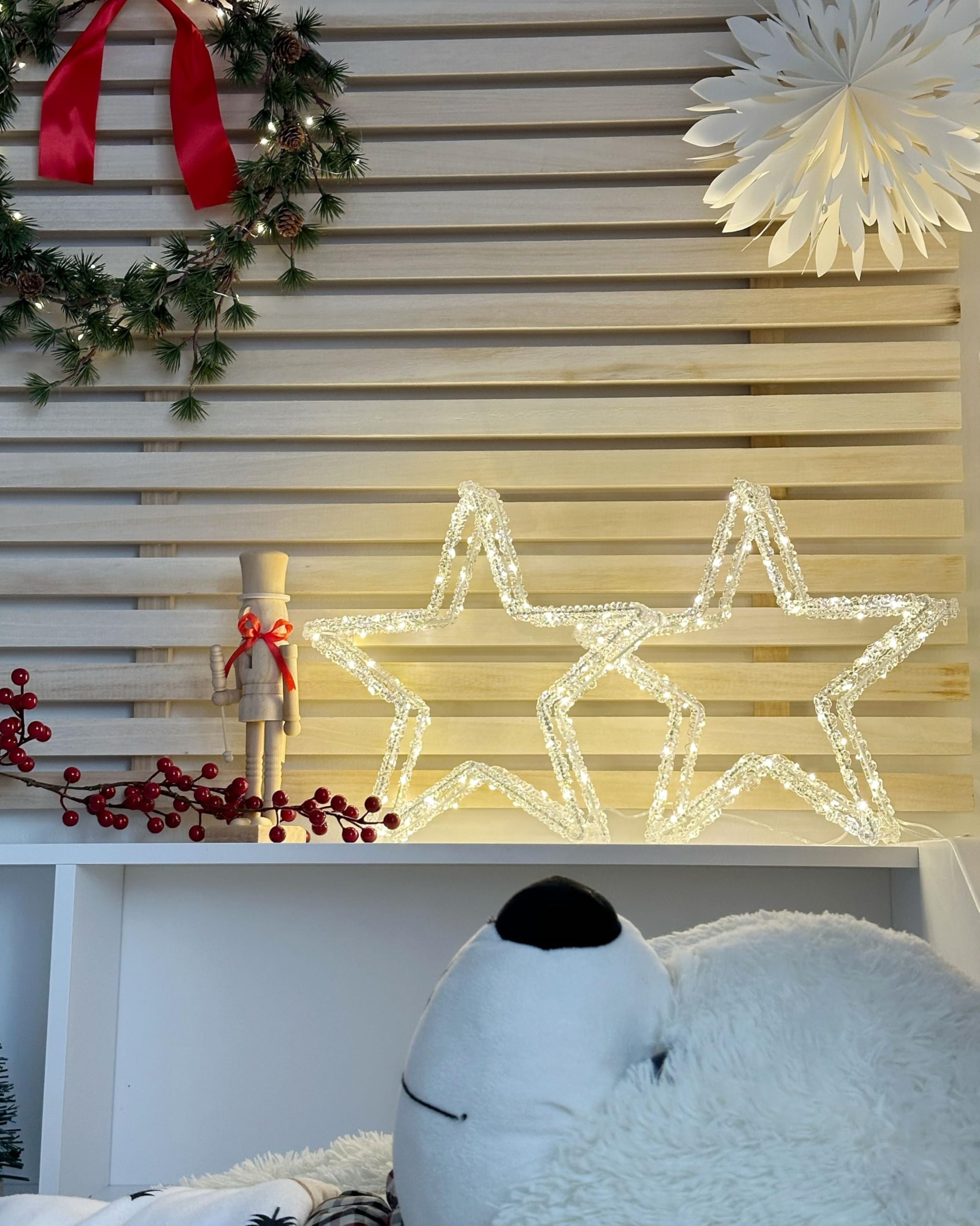 Beliani Out- & Indoor Weihnachtsbeleuchtung LED Acryl Sternform weiß mit Kabel Simo