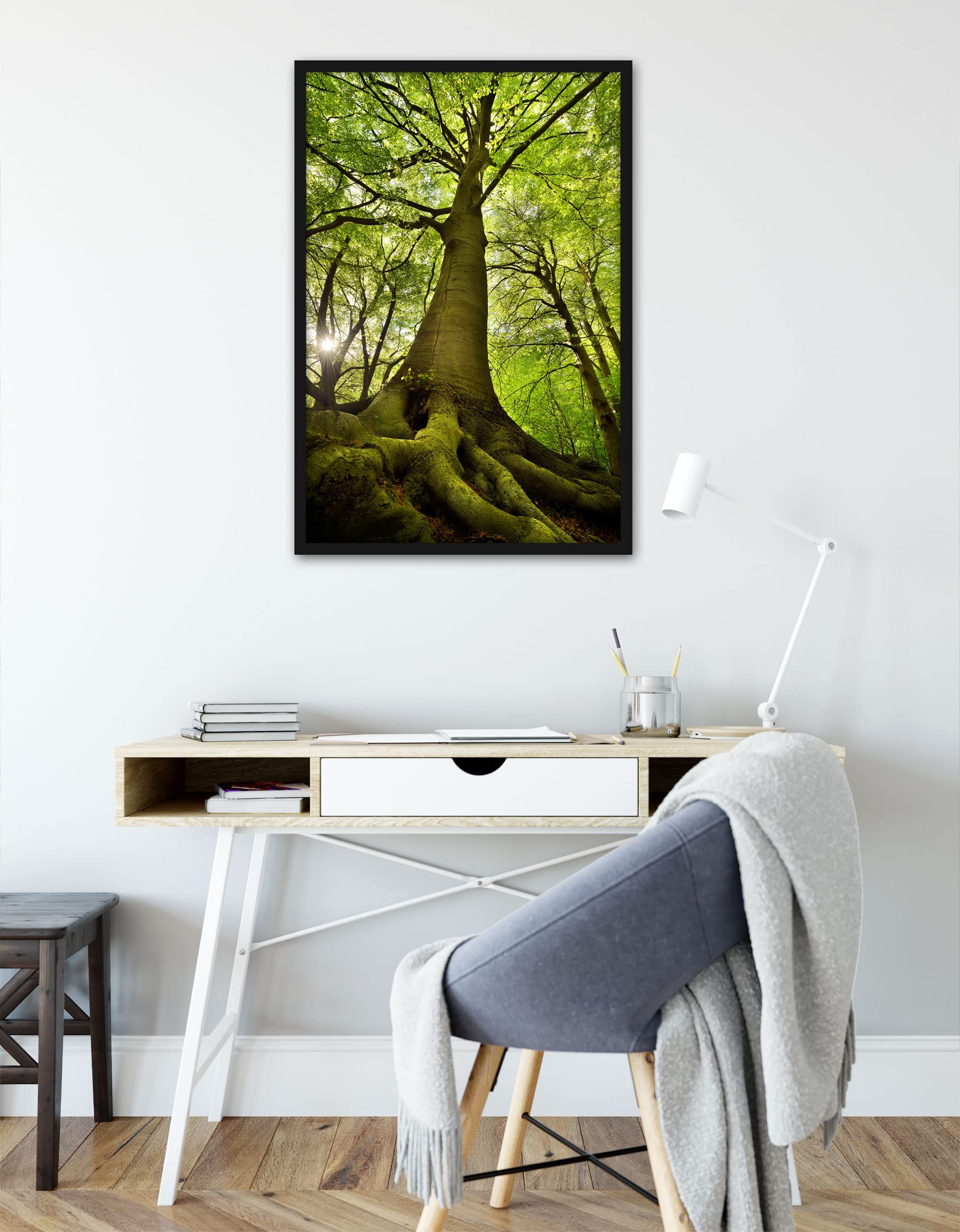 Poster gigante albero nella giungla, formato cornice, 100 x 70 cm, stampa artistica incorniciata