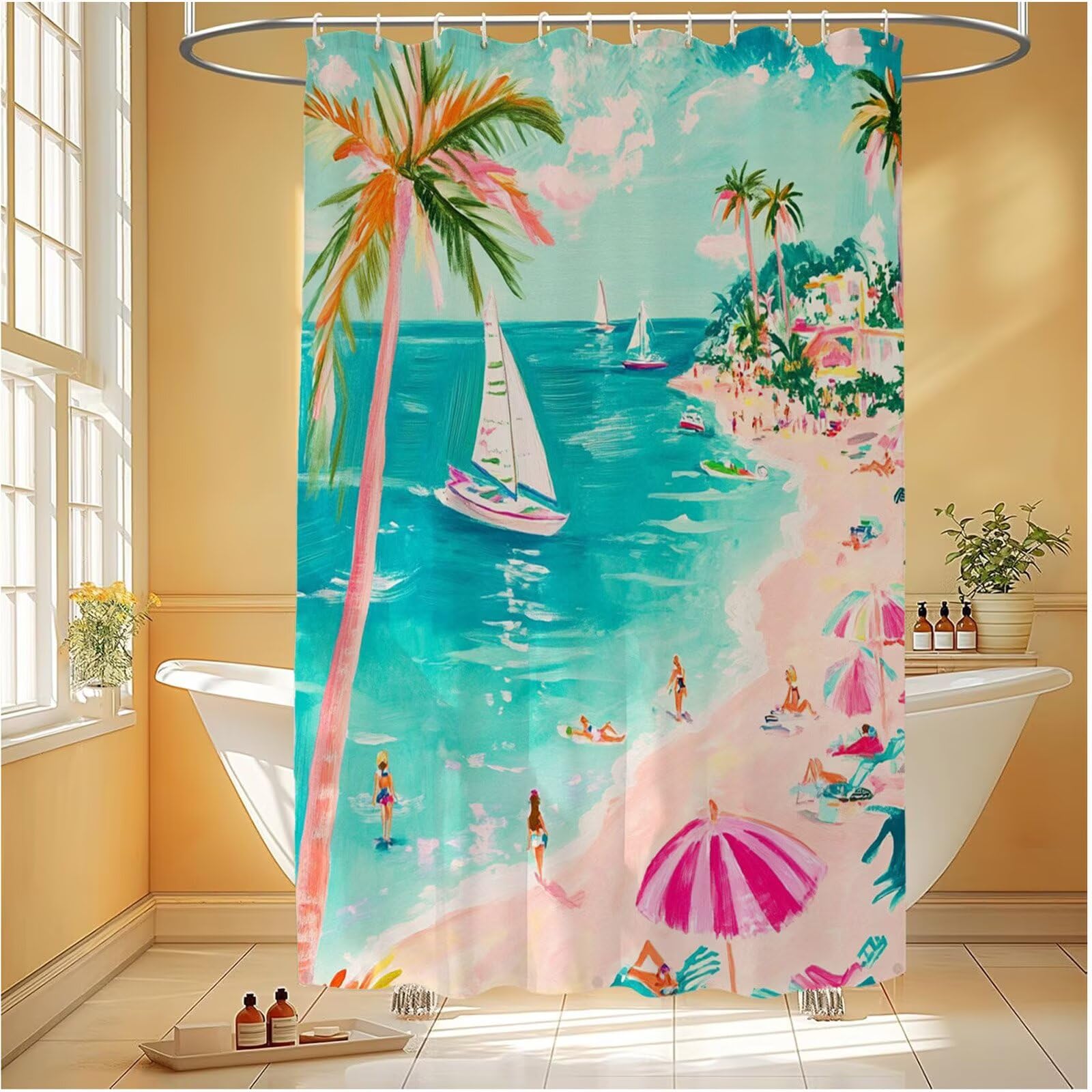 Rideau douche 190x180 cm imperméable tissu bleu haut de gamme modèle 6H-150