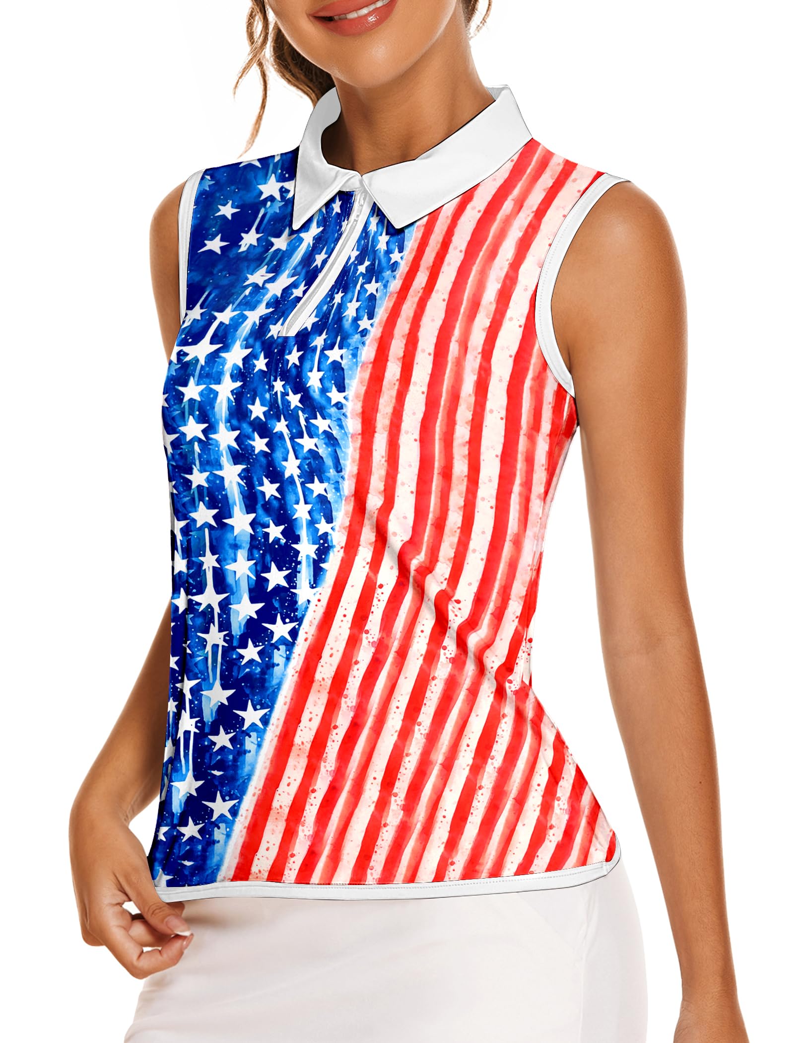 COOrun Golf Shirts for Women UPF 50+ Sleeveless Polo 1/4 Zipper Tank Tops