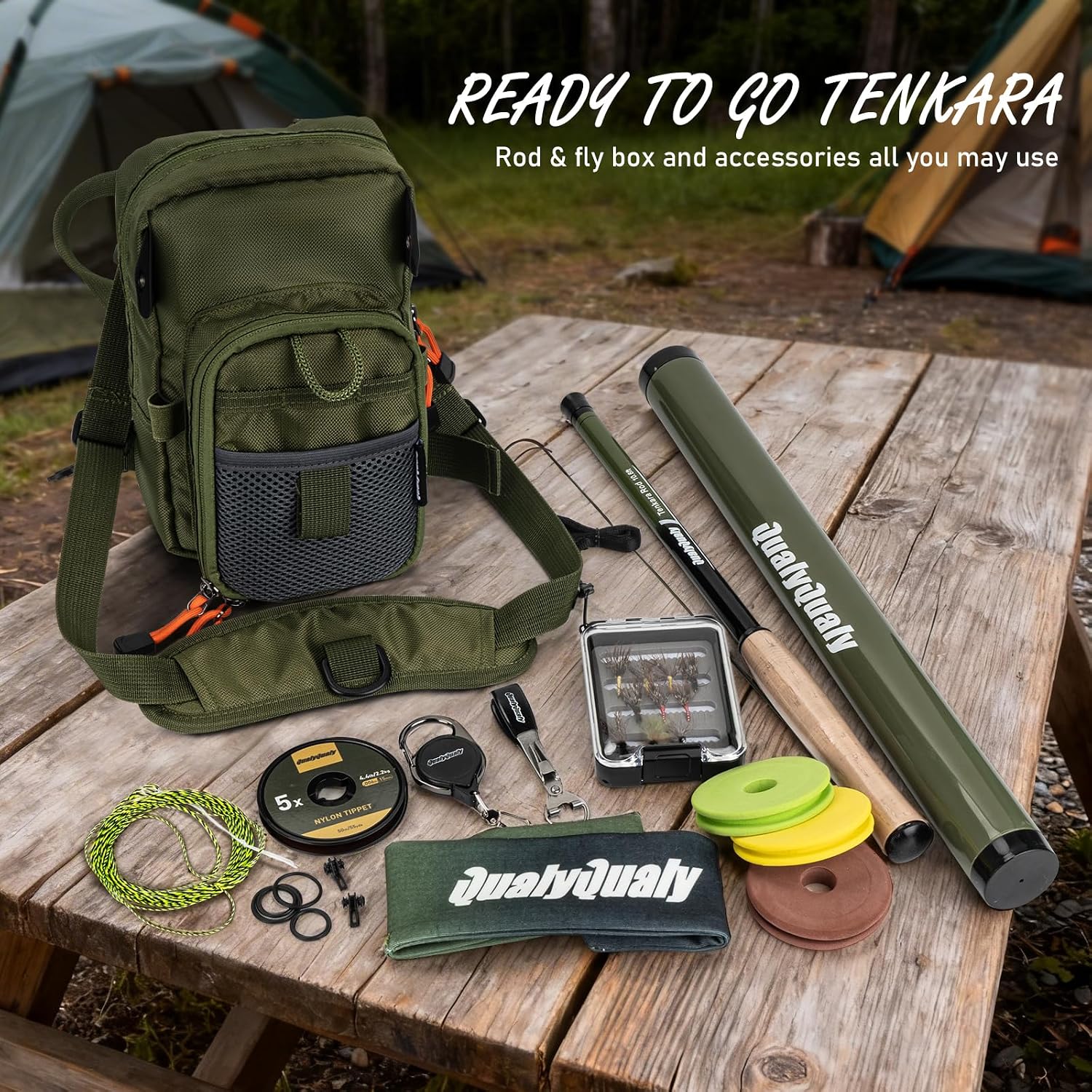 QualyQualy Tenkara Fly Rod Combo Beginner Kit, Tenkara Fishing Rod in 10.6ft/11.6ft 24T Fly Fishing Kit with Telescopic Fly Rod Flies Tippet and Fishing Chest Bag