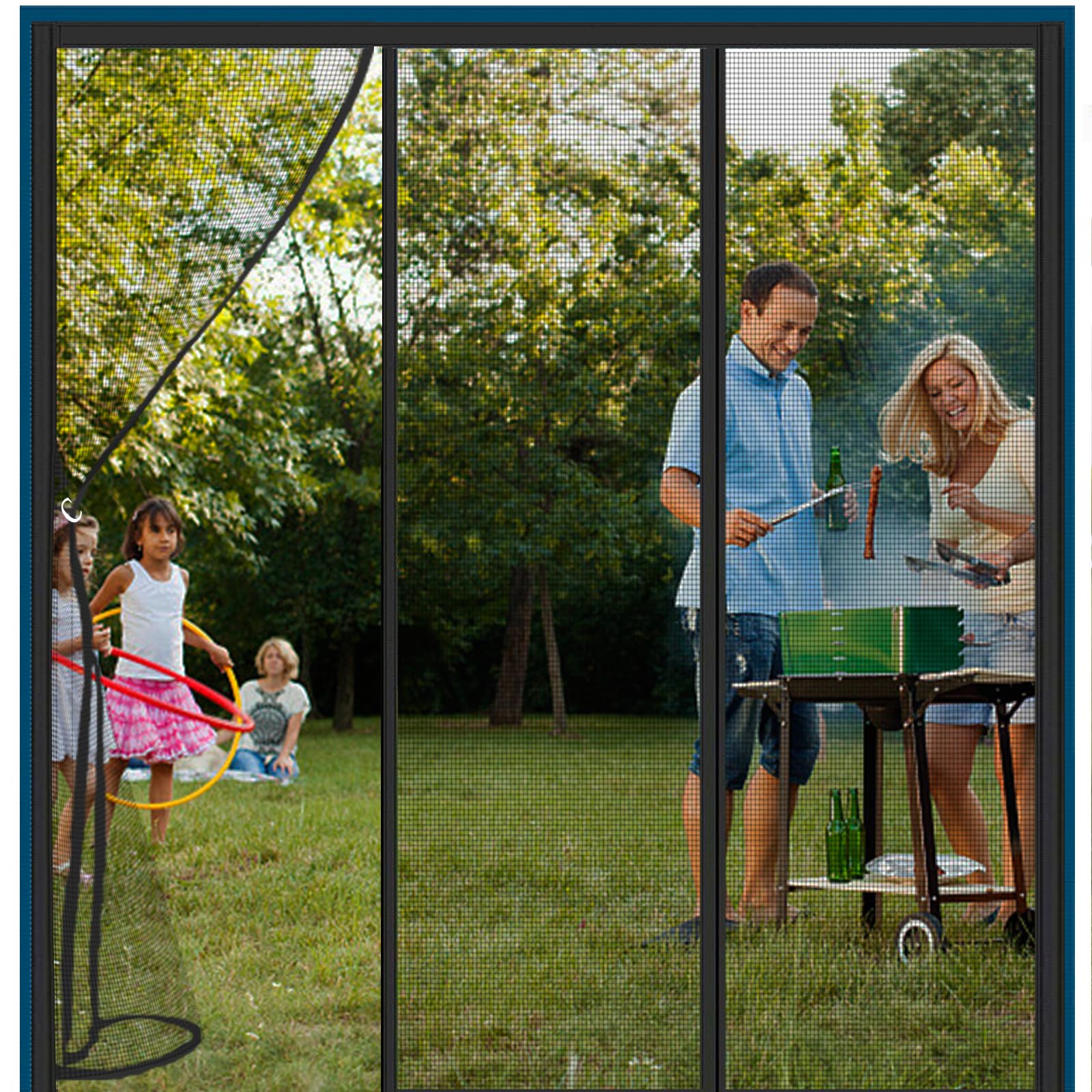Alwayswhy Magnetic Fly Screen Door, Double Door Anti Mosquito Mesh Fly Curtain, Heavy Duty Fly Door Screen Mesh, for Balcony Sliding Doors, Black, 230(76/78/76) 280cm — image 1