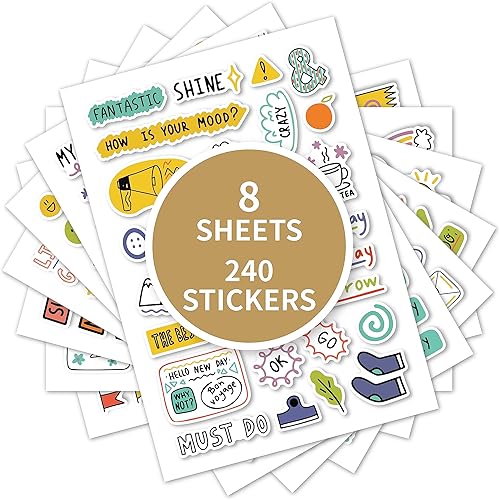 Miniatura 2 de Mood Daily Stickers 8 Sheets of 240Pcs Encourage Positive and Upward Stickers Hand Drawn Elements Plan Book Graffiti Scrap Book Planner Sticker