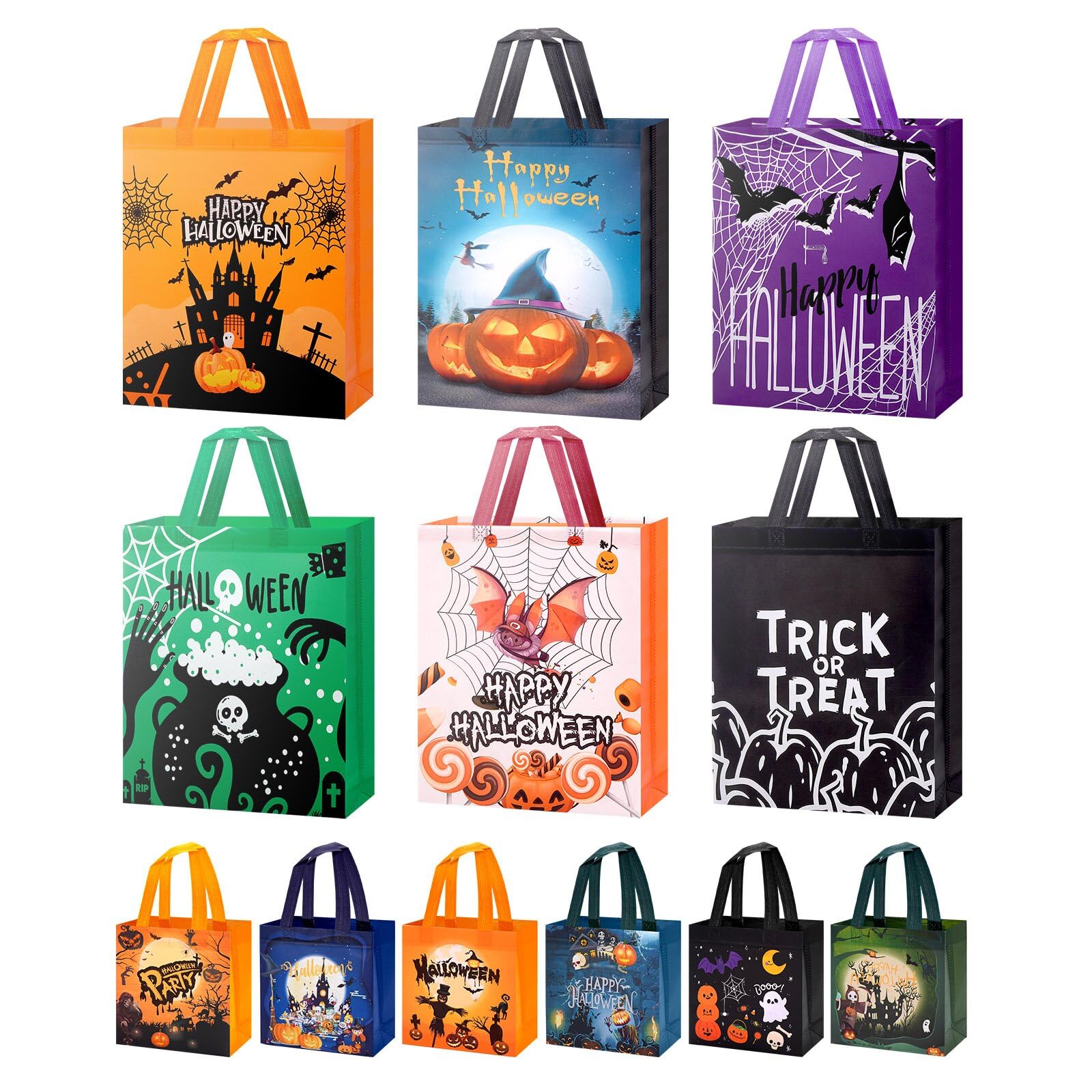 Fayayuan 12 PACK Halloween Trick or Treat Bags Assorted Sizes, Reusable