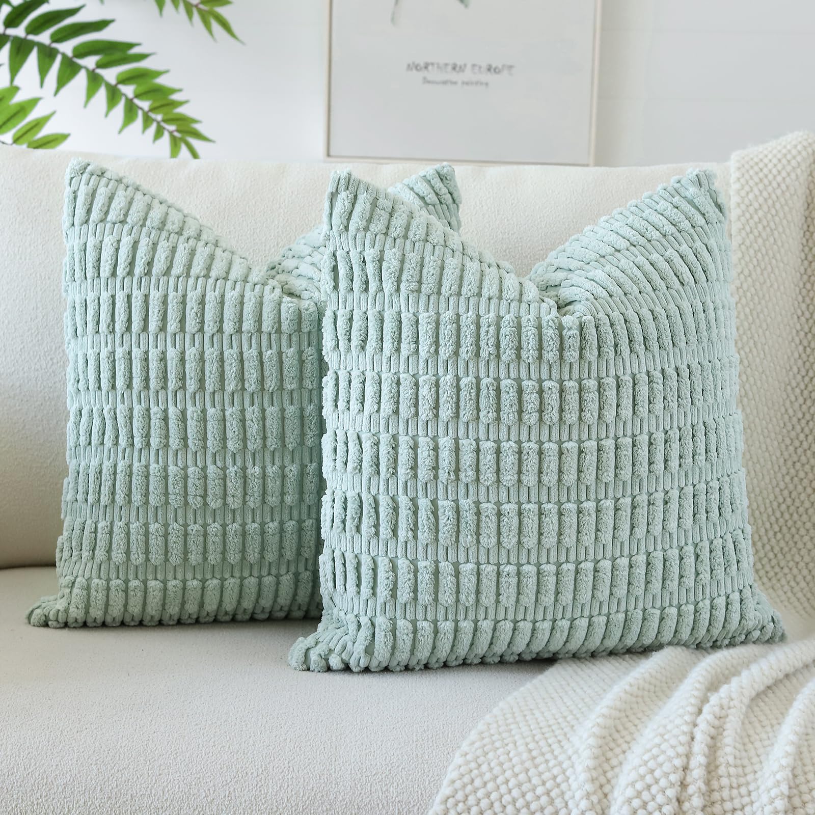 Housses de coussins velours côtelé douces avec fermeture éclair invisible