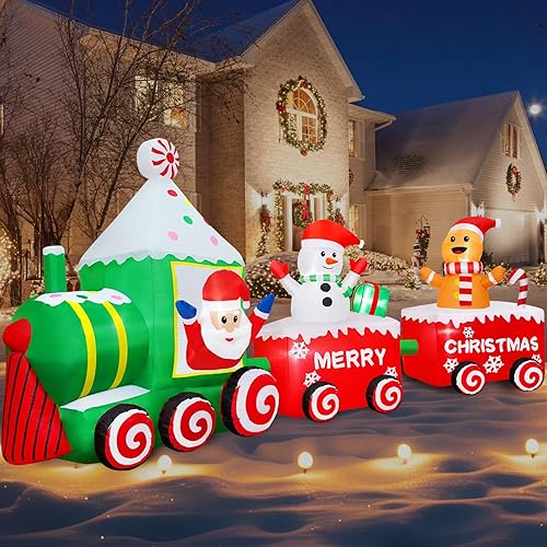 Vista 17 de Inflables de Navidad de 12 pies de largo, decoraciones para exteriores, inflables de Papá Noel en trineo de renos, luces LED integradas