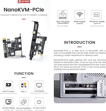 Sipeed NanoKVM-PCIe IP-KVM Remote Control Operations Maintenance Server, DDR3 RISC-V Linux Development Board, 1TOPS NPU 1GHz SG2002 RISC-V CPU, HDMI USB 100M Network Port (NanoKVM-PCIe ETH)