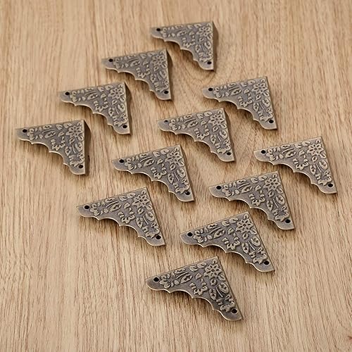 Miniatura 6 de Yetaha 12 protectores de esquina decorativos antiguos, caja de bronce retro, patrones de tallado de esquina, protectores de seguridad para muebles,