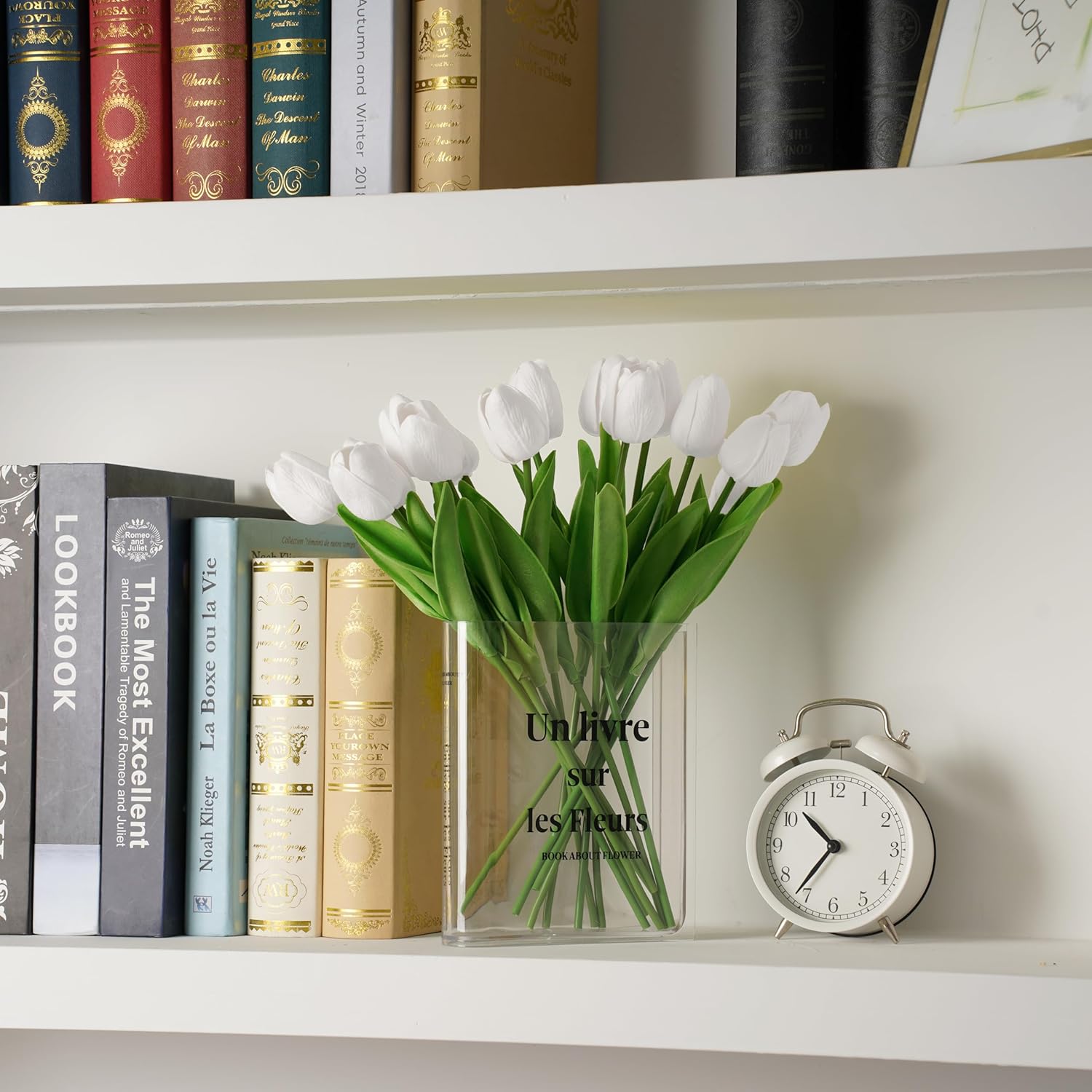 20pcs White Artificial Tulip Fake Flower 12.9 Inch Spring Mother's Day Easter Gift for Home Kitchen Wedding Decoration - Image 2