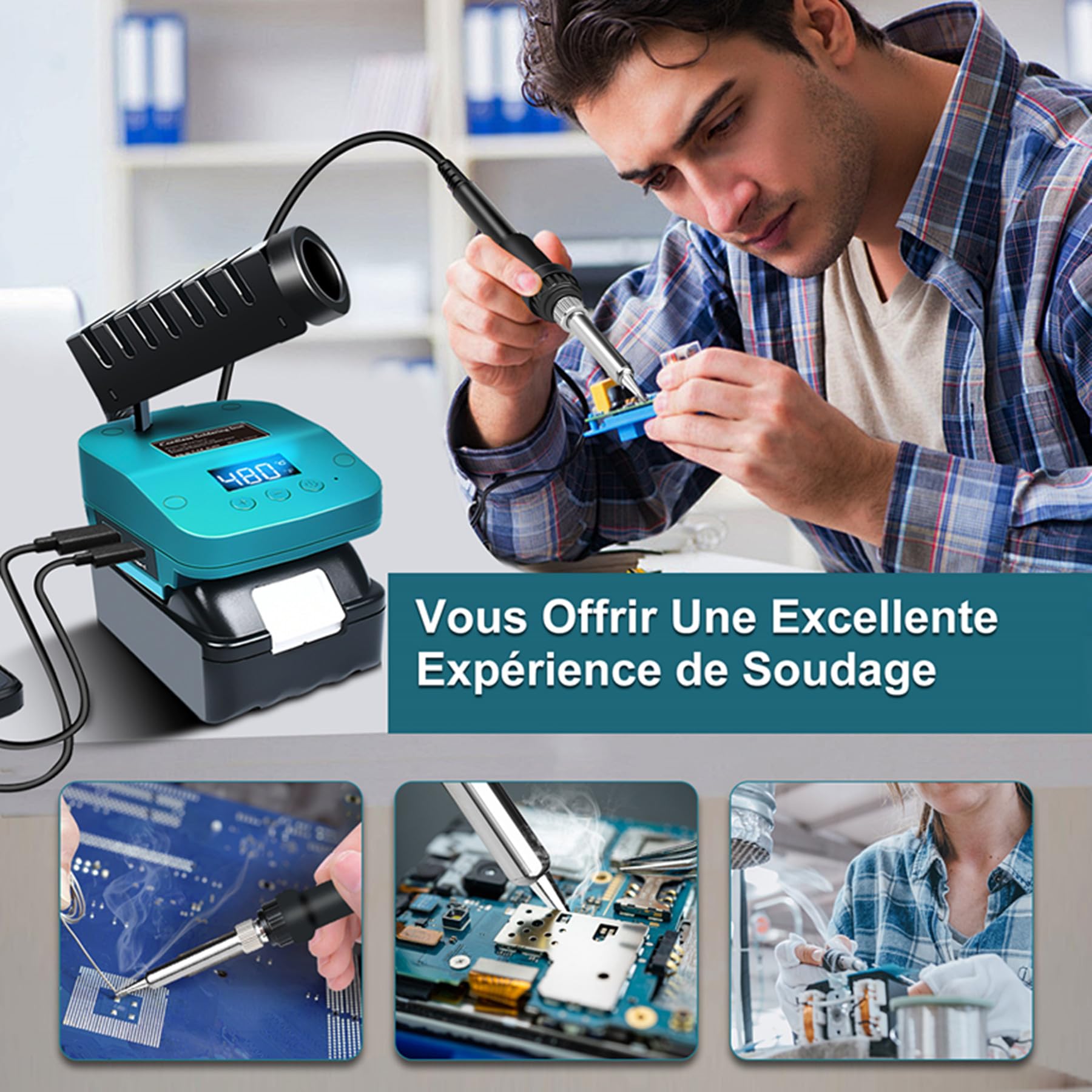 de fer à Souder sans fil Compatible Avec Batterie Makita 18V, de Soudure Portable Avec écran LCD, Conversion de Température C°/F°, ports USB &Type-C pour Bricolage, Réparation D'appareils, Bleu