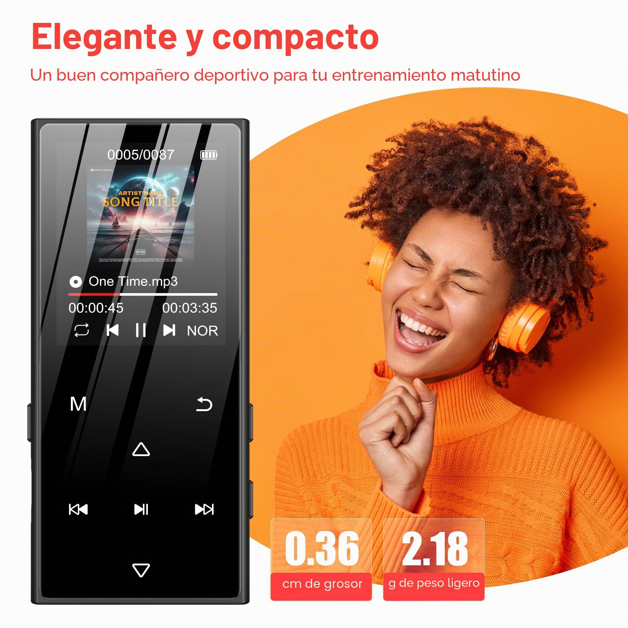 SWOFY Reproductor MP3, 128 GB, Bluetooth 5.3, pantalla de 1,8 pulgadas y música de alta fidelidad, con altavoz, radio FM, función de libro electrónico y función de grabación (negro)