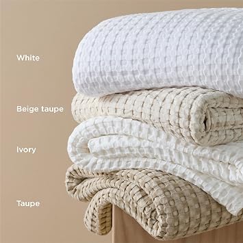 Bedsure Cooling Cotton Waffle Full Size Blanket - Lightweight Breathable Blanket of Rayon Derived from Bamboo for Hot Sleepers, Luxury Throws for Bed, Couch and Sofa, Ivory, 80x90 Inches