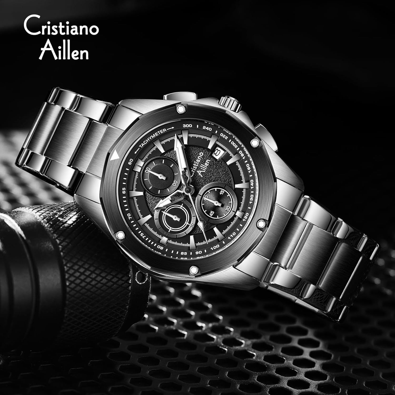 Cristiano Aillen Watches for Men Waterproof Stainless Steel Analog Quartz Chronograph with Luminous, Date, Fashion Casual Sport Business Work Dress Mens Wrist Watch Luxury Gift - Image 2