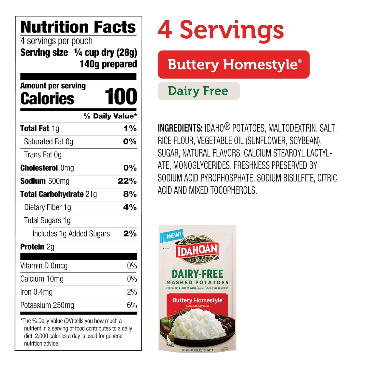 Idahoan Dairy-Free Mashed Potatoes, 4 oz (pack of 12)