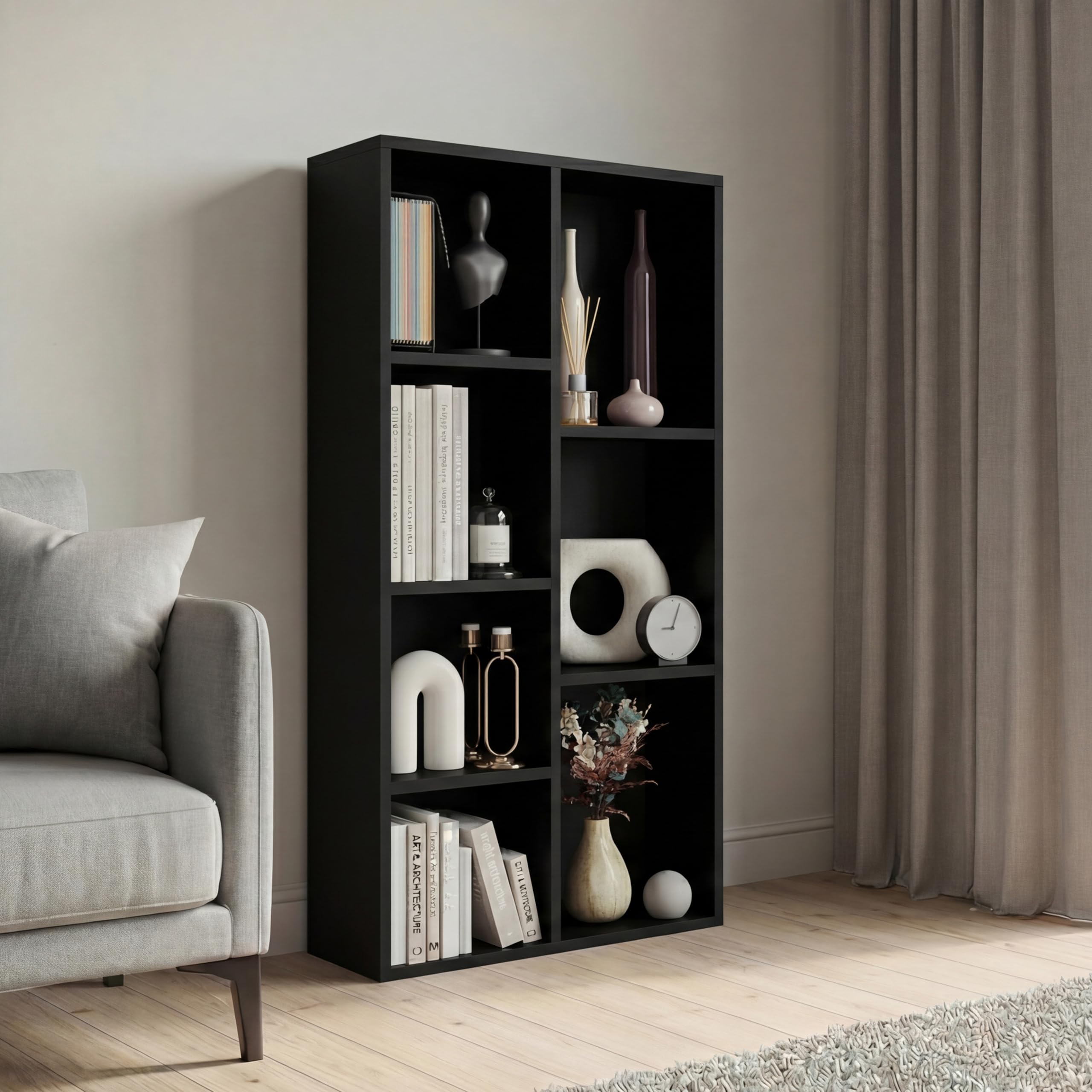 Vida Designs 7 Cube Storage Unit, Black, Wooden Shelving Display Storage Unit Office Living Room Furniture โ image 1
