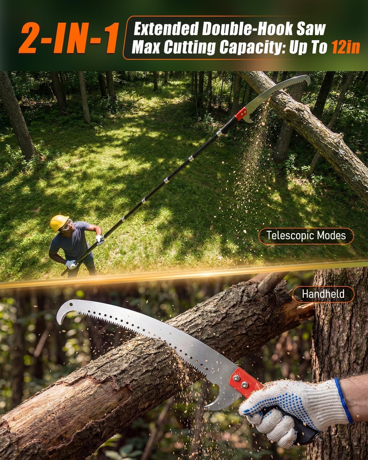 Pole Saws for Tree Trimming, 20FT Telescoping Pole Tree Saw Lightweight, Manual Tree Pruner Extendable & Tree Trimmer Long Handle Pruner with Fiberglass Pole, Pruning Saw for Cutting High Branches