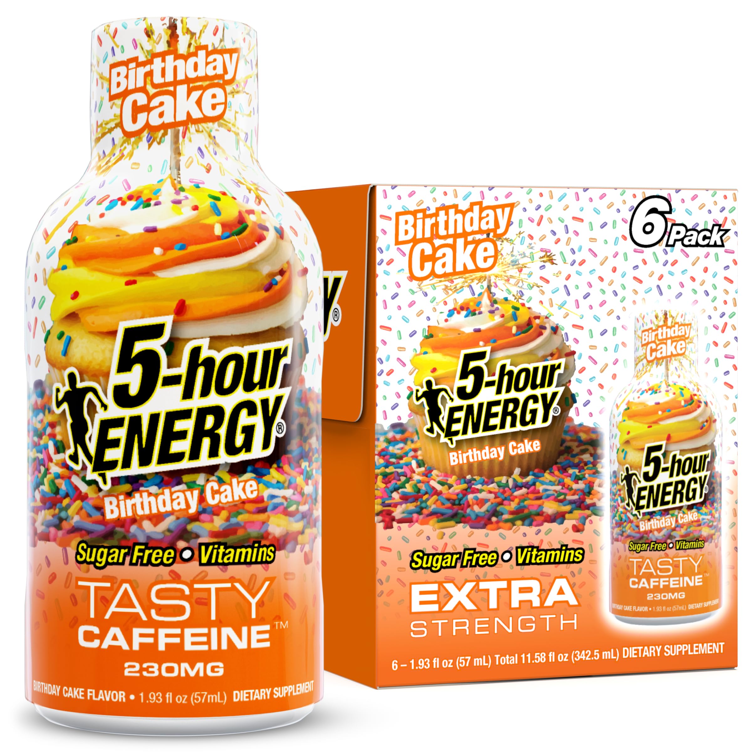 5-hour ENERGY Geburtstagskuchen-Geschmack, 6 Stück, 500 ml, extra Stärke, Aminosäuren, B-Vitamine, zuckerfrei und keine Kalorien