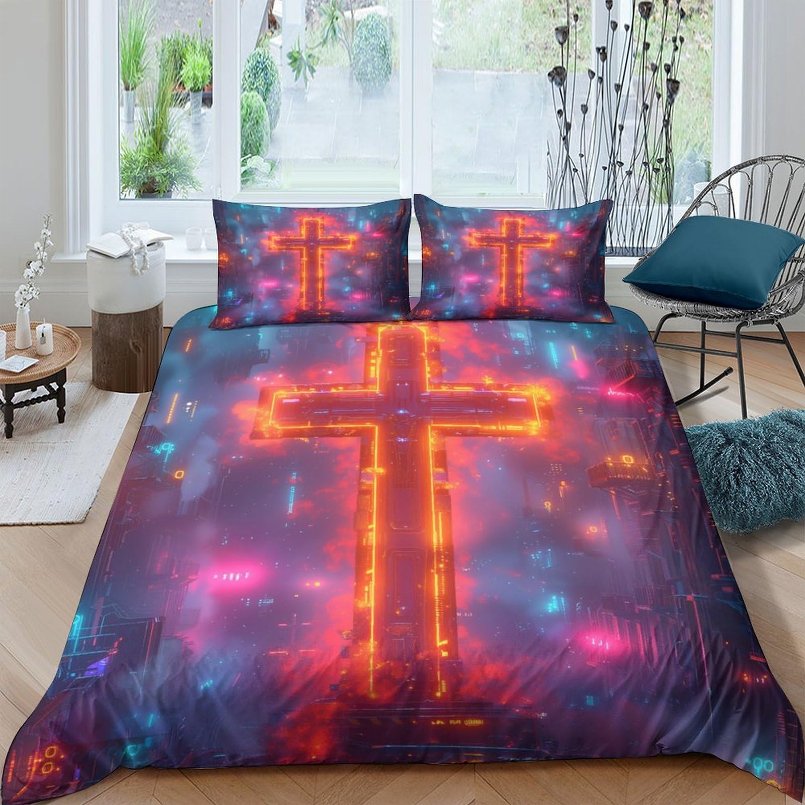 Parure de lit 3 pièces 200x200 cm avec housse de couette en microfibres